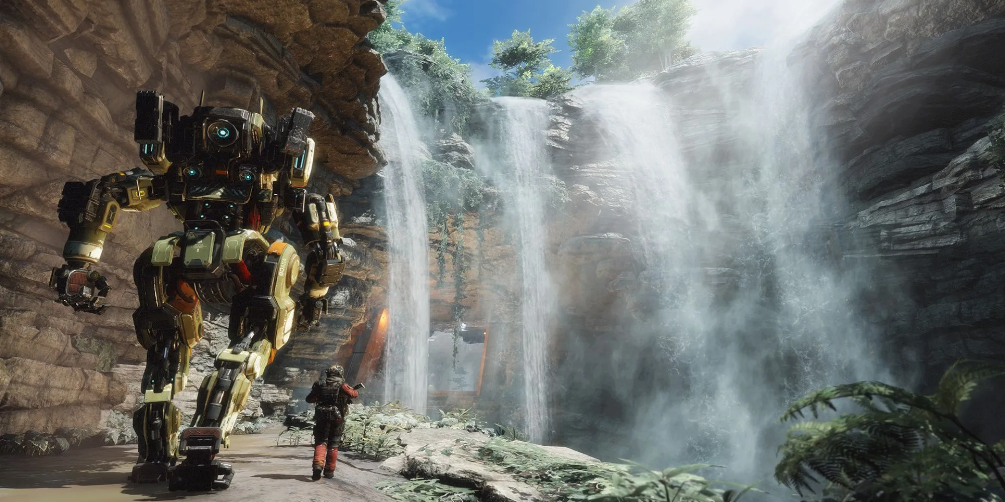 Người chơi điều khiển Titan trong một trận đấu multiplayer của Titanfall 2, có thể là mode CTF