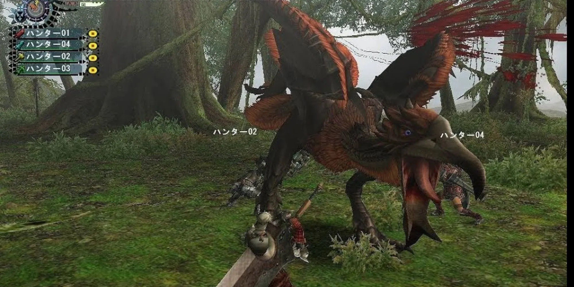Người chơi đối đầu với quái vật trong Monster Hunter phiên bản PS2, minh họa cơ chế săn bắn và chiến đấu ban đầu của dòng game