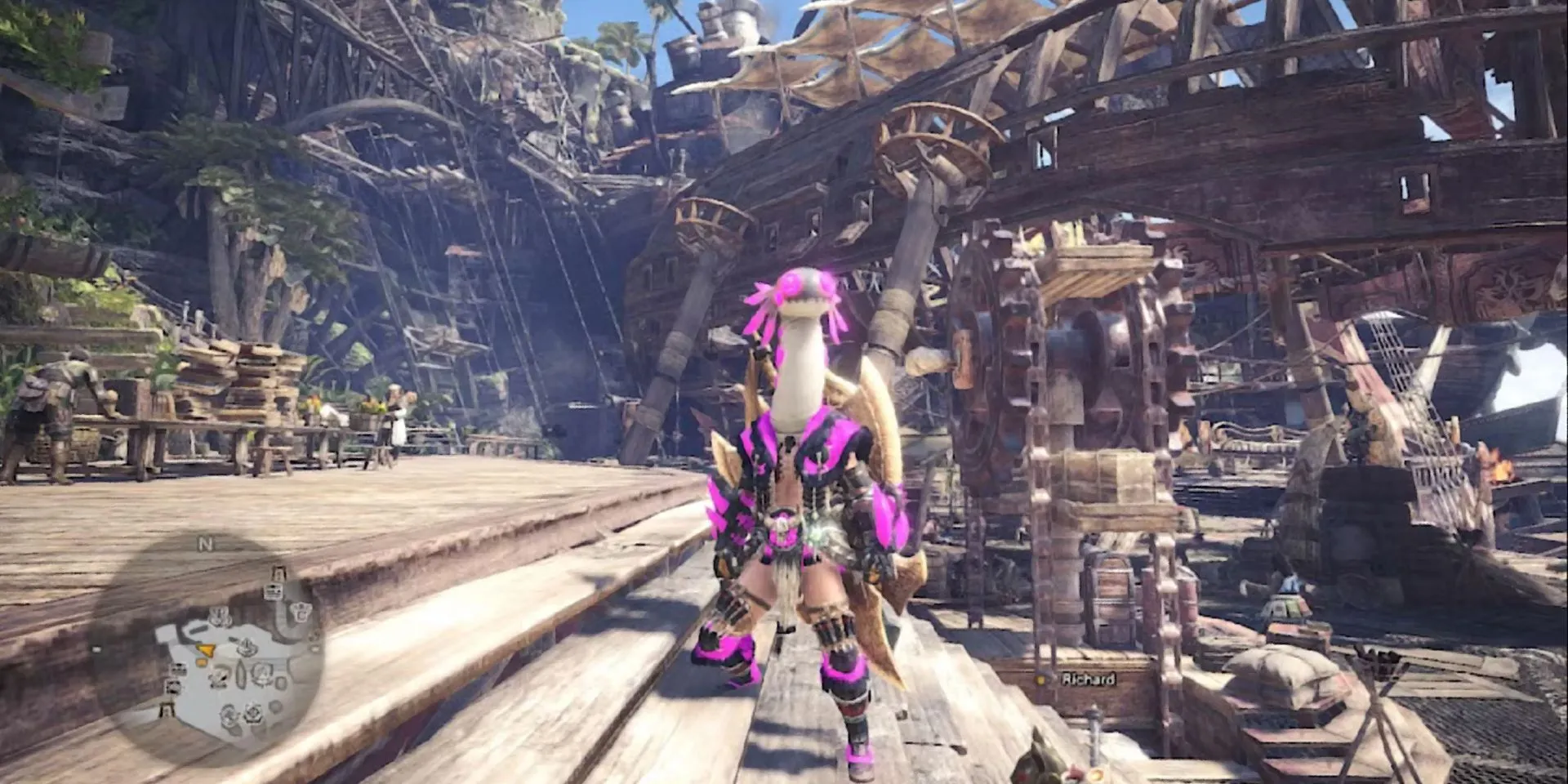 Người chơi trong Monster Hunter World trang bị chiếc mũ hình đầu quái vật Wiggler.
