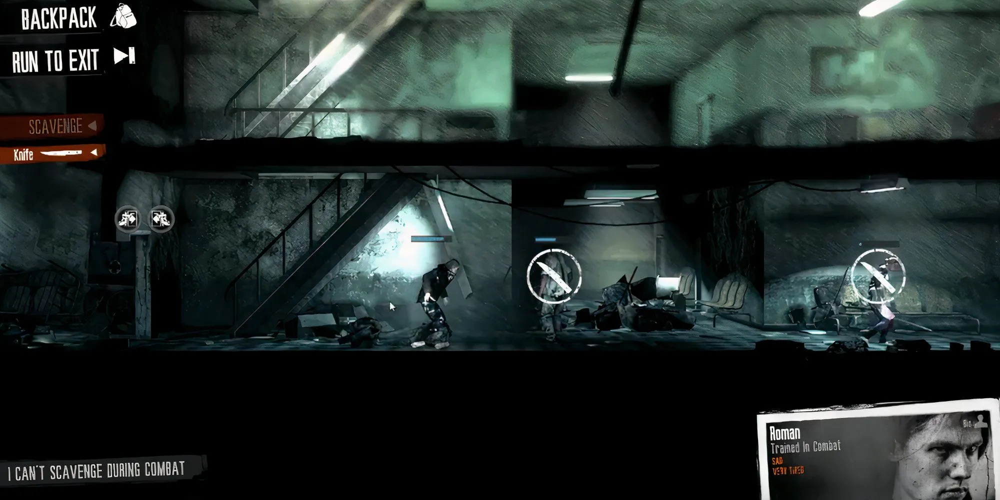 người sống sót trong This War of Mine đang tìm kiếm tài nguyên trong bóng tối
