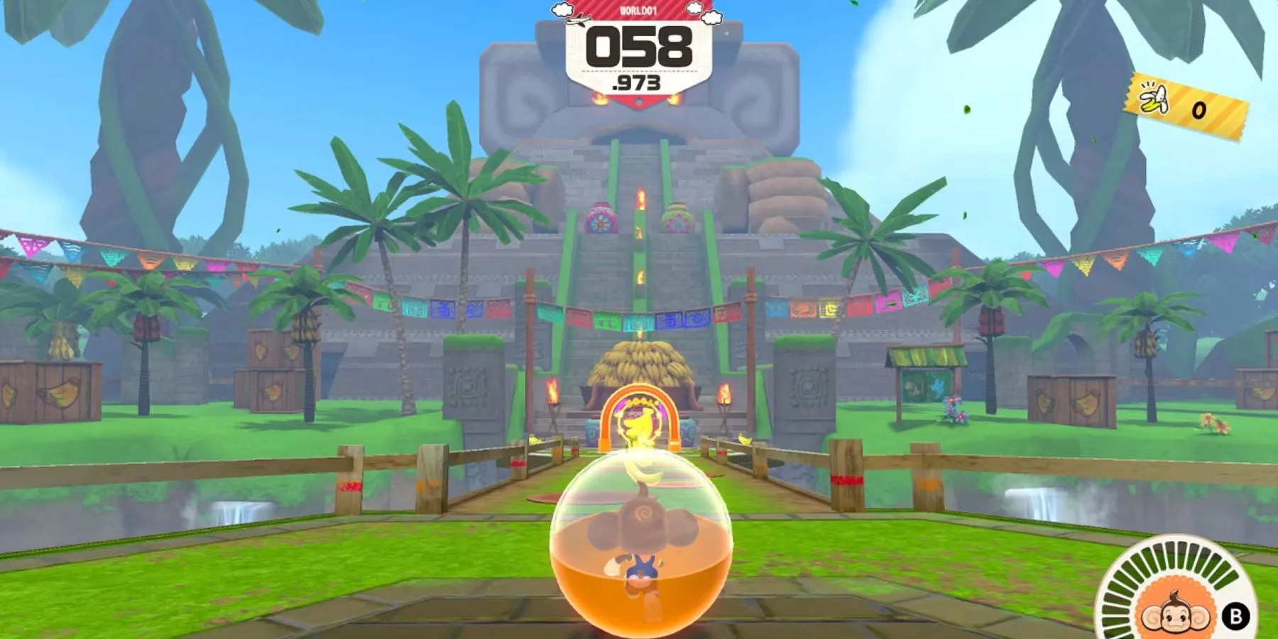 Nhân vật AiAi lăn nhanh về đích trong Super Monkey Ball: Banana Rumble