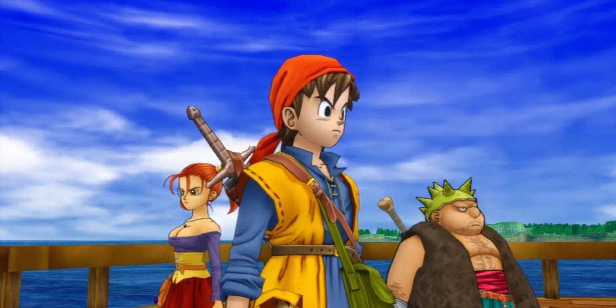 Nhân vật chính và đồng đội trong Dragon Quest VIII Journey of the Cursed King với phong cách đồ họa của Toriyama