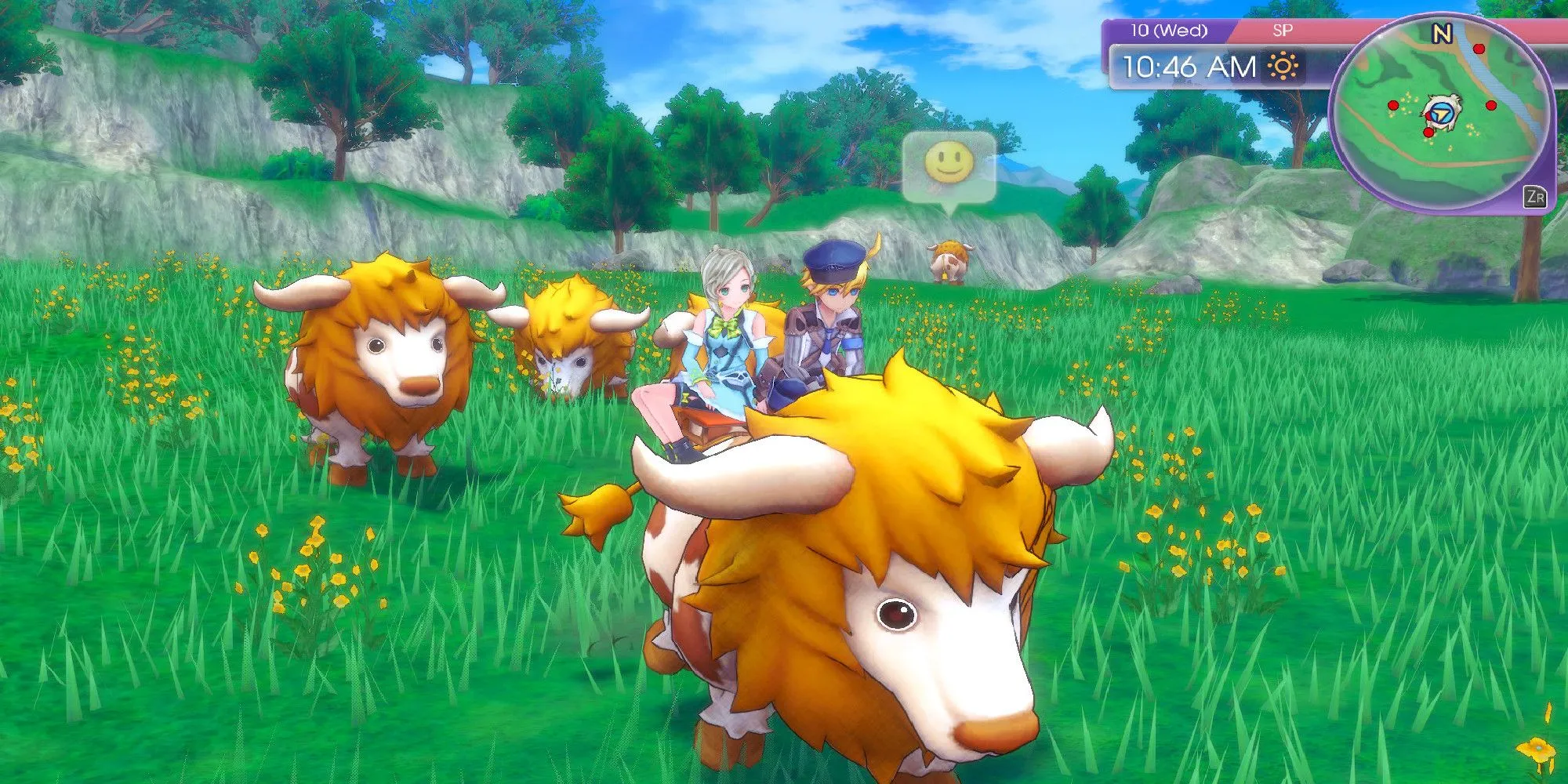 Nhân vật đang cưỡi quái vật cùng bạn bè trong Rune Factory 5, minh họa gameplay kết hợp giữa nông trại và phiêu lưu RPG sau khi hoàn thành cốt truyện chính