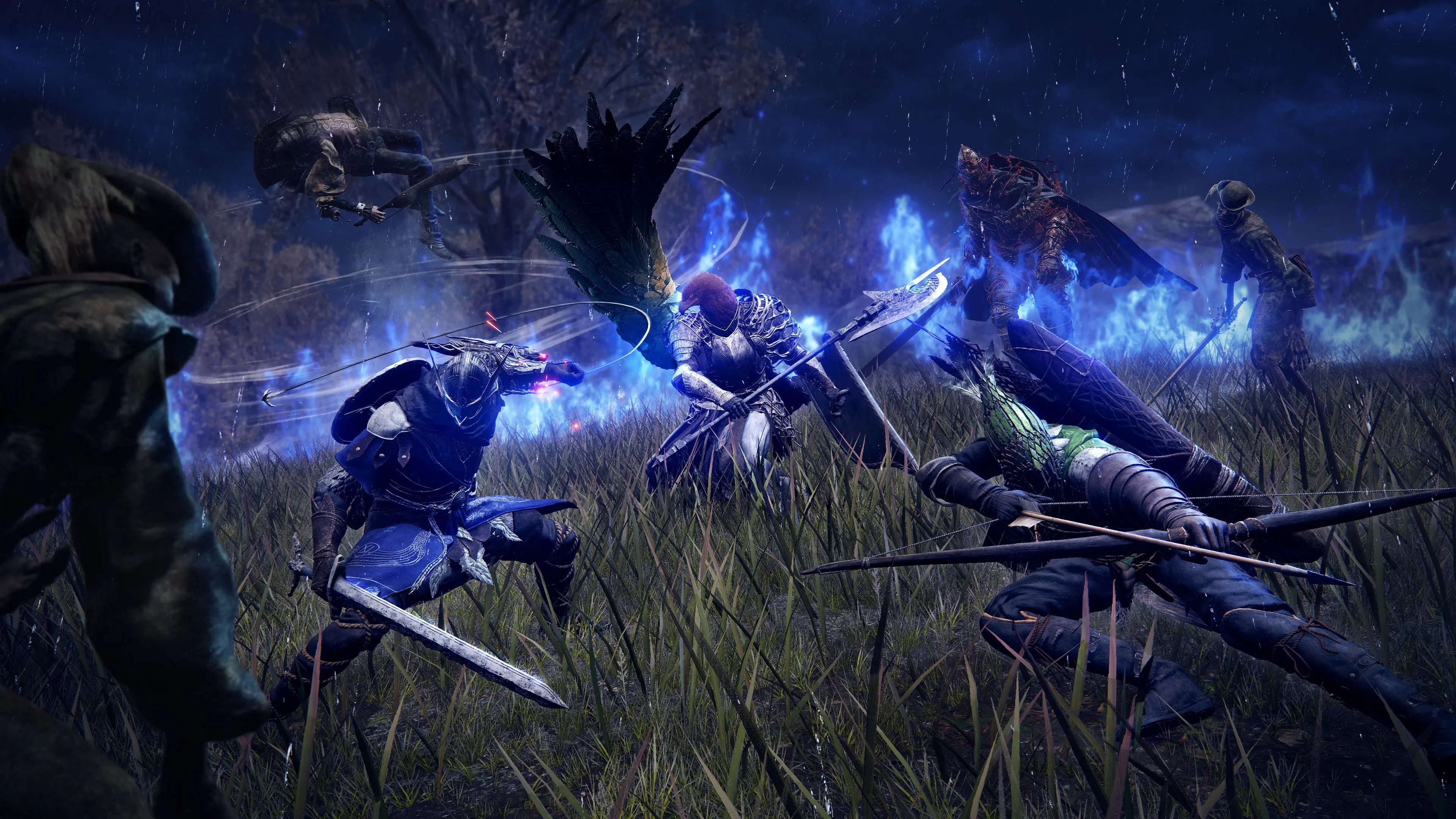 Nhân vật game Elden Ring Nightreign trong khung cảnh chiến đấu, thể hiện tính năng co-op