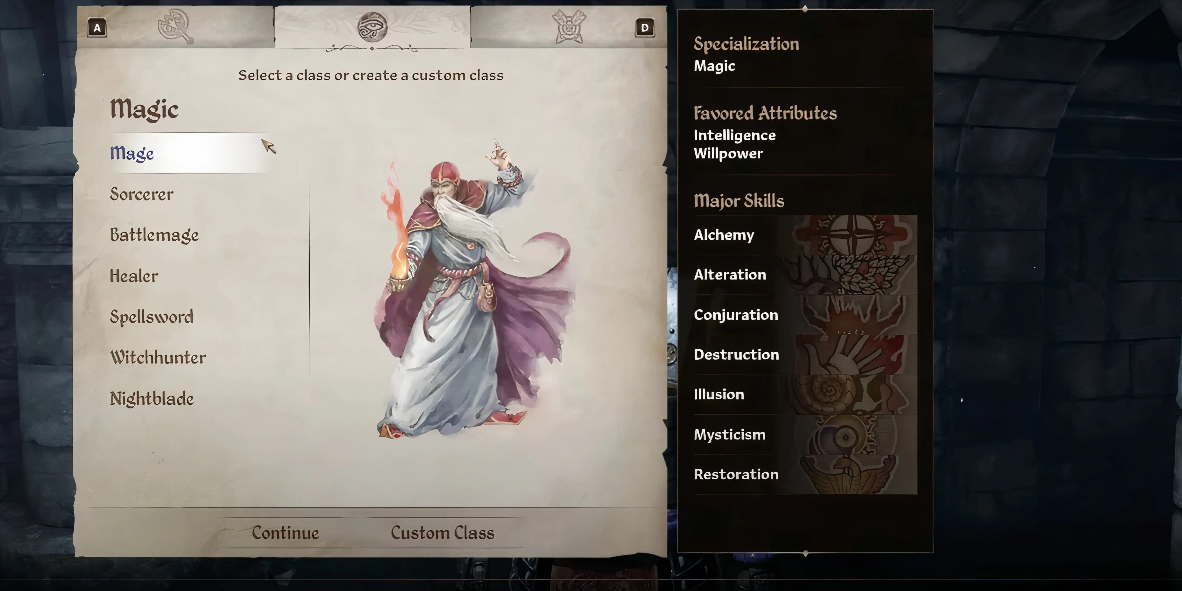 Nhân vật Mage (Pháp Sư) sử dụng phép thuật trong Oblivion Remastered