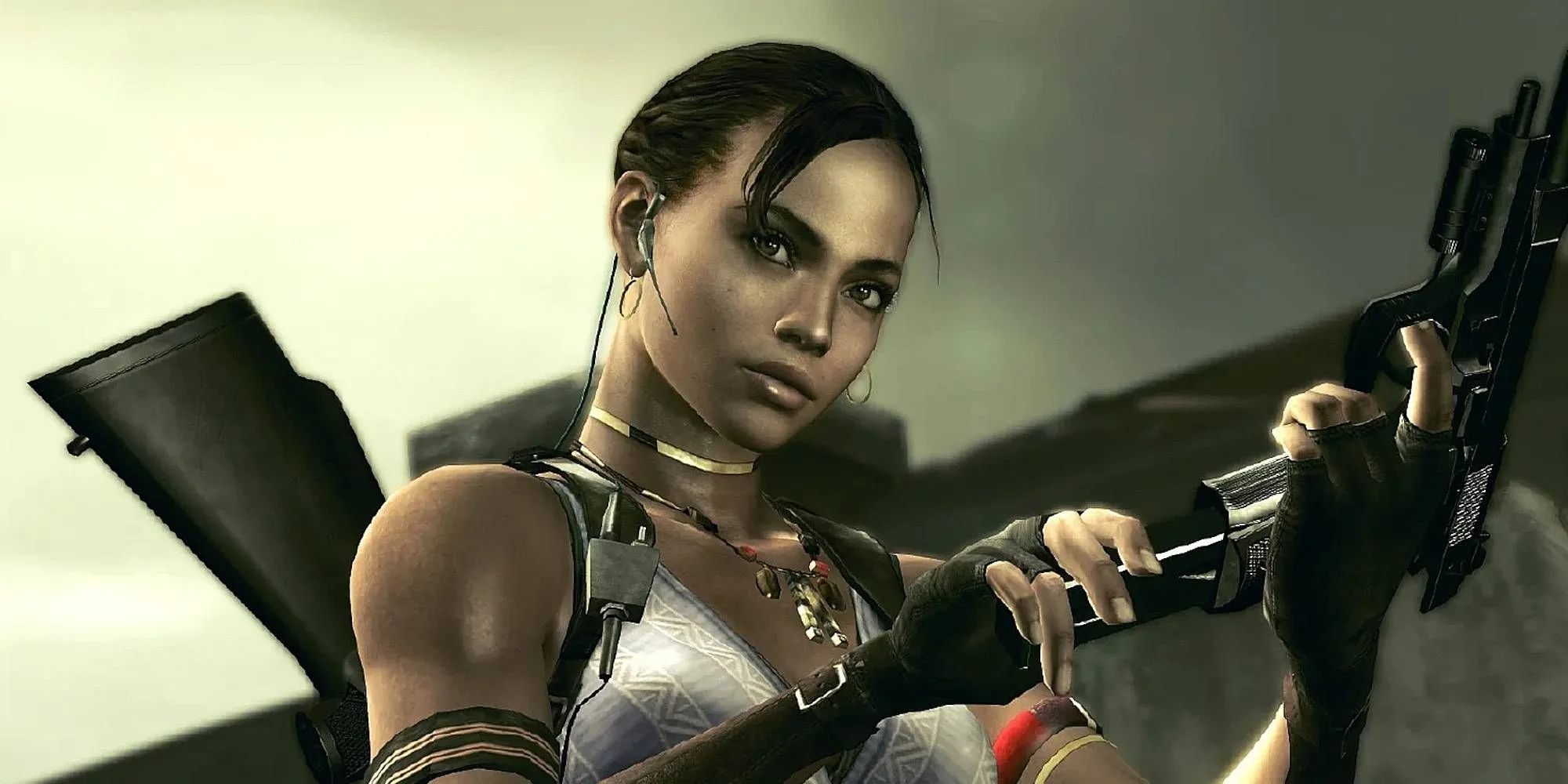 Nhân vật Sheva Alomar trong Resident Evil 5 nhìn lên