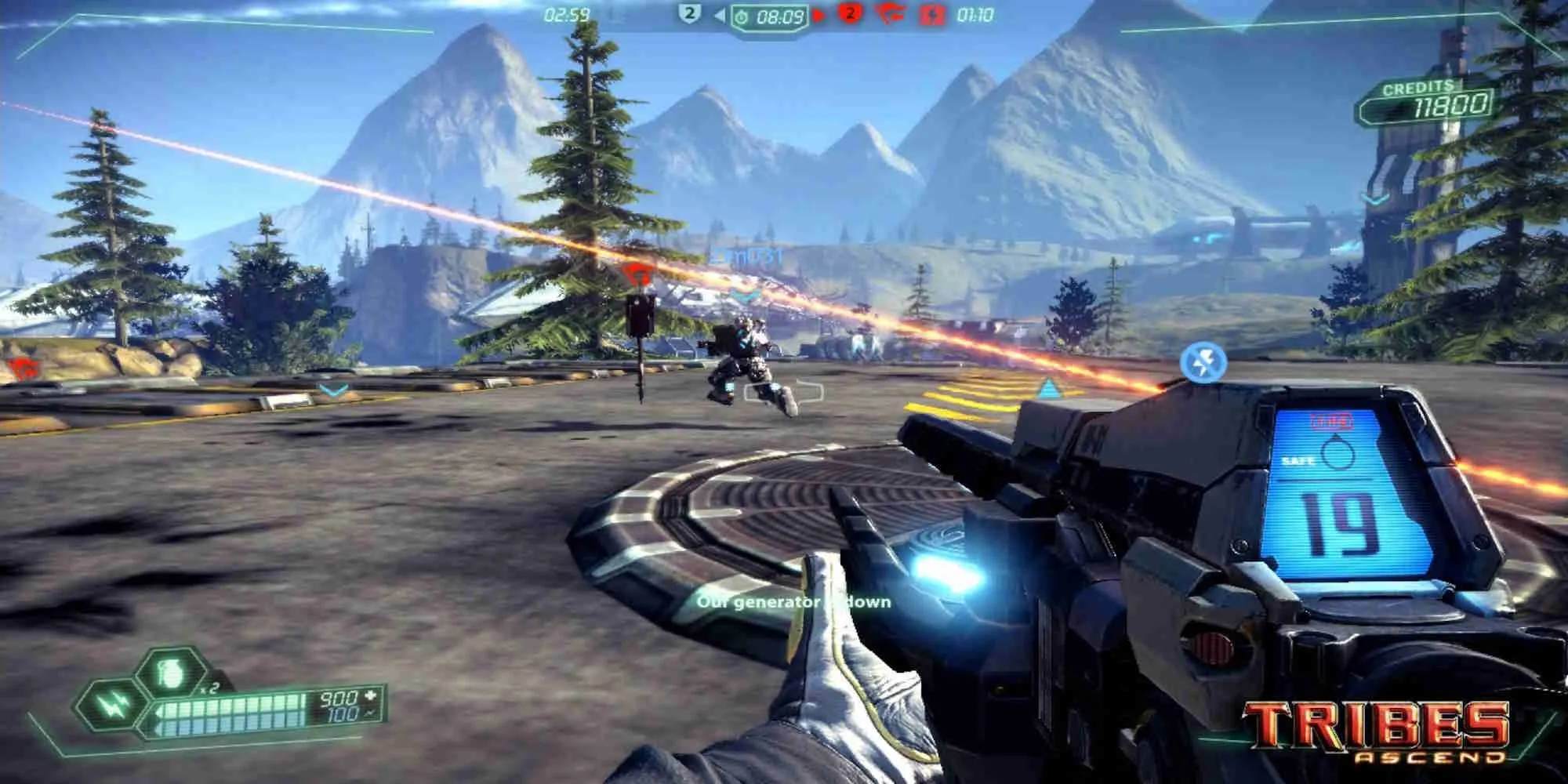 Nhân vật sử dụng jetpack bay lượn trên bản đồ trong game bắn súng Tribes Ascend