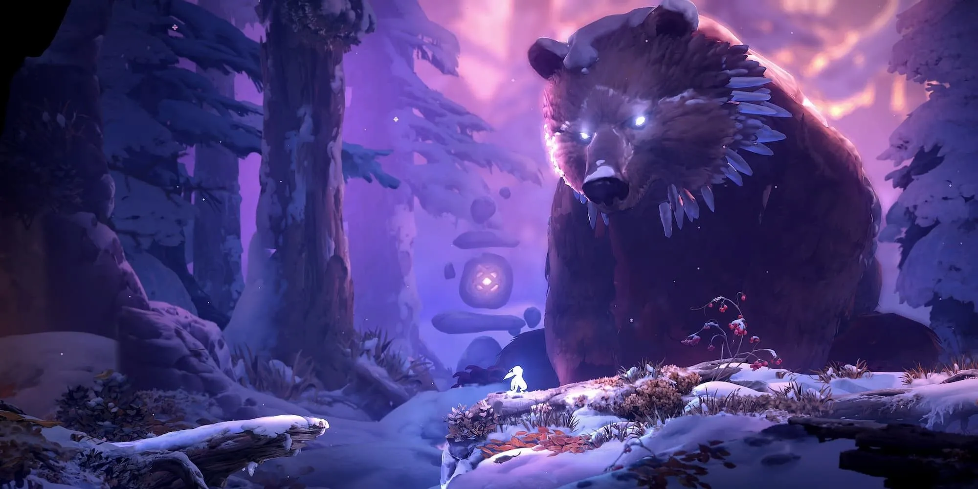 Ori và một con Gấu Khổng lồ trong Ori and the Will of the Wisps