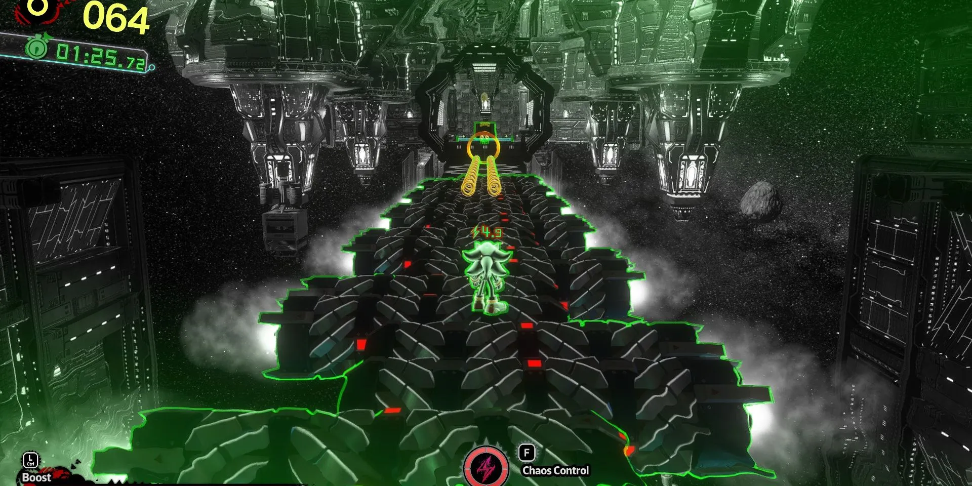 Shadow sử dụng Chaos Control để lấy vật phẩm trong Sonic X Shadow Generations