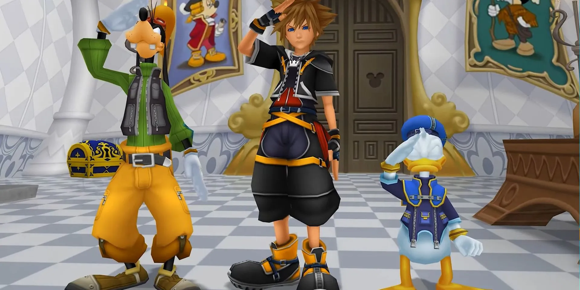 Sora và các nhân vật Disney tại Lâu đài Disney trong Kingdom Hearts 2 Final Mix