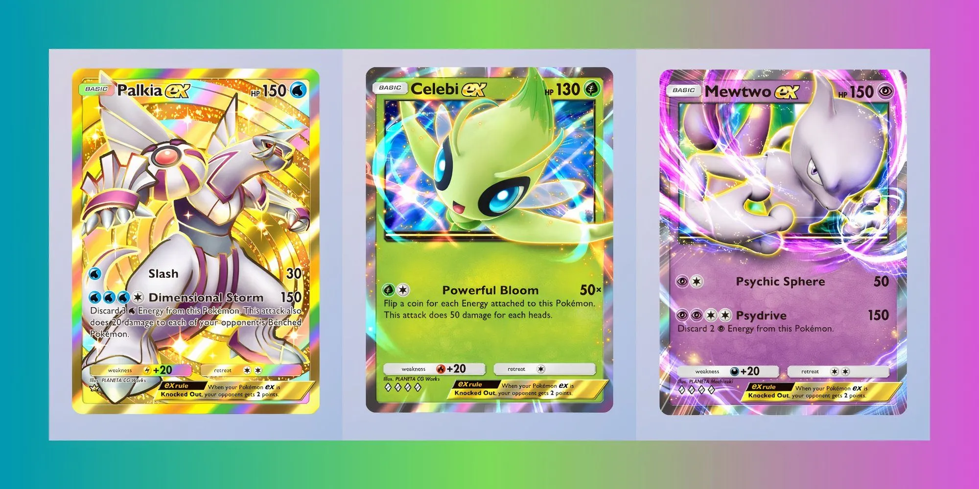 Thẻ bài Pokemon EX mạnh mẽ trong Pokemon TCG Pocket như Celebi EX, Palkia EX, Mewtwo EX