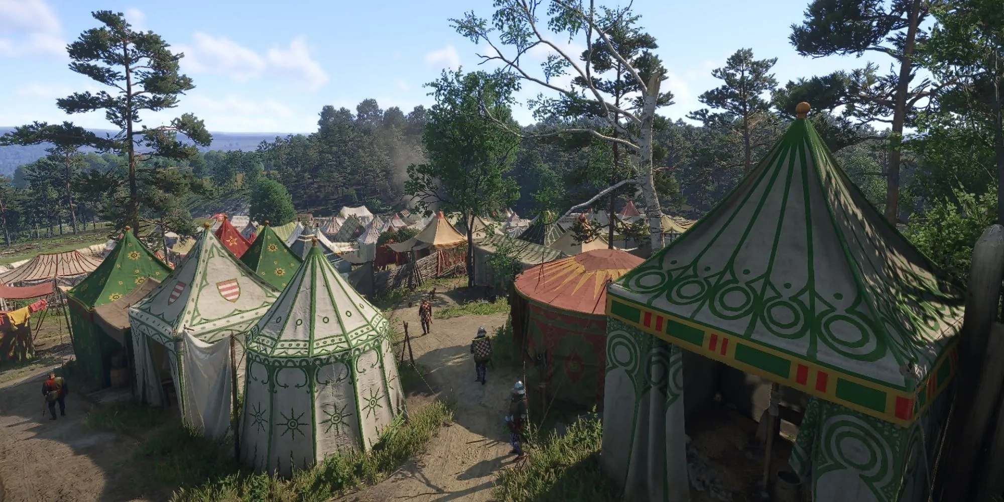 Trại của Sigismund trong Kingdom Come Deliverance 2 với quân lính và lều trại