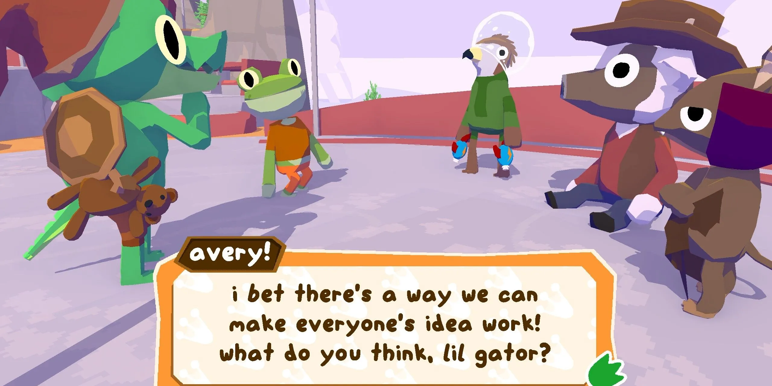 Trò chuyện với Avery và bạn bè trong game Lil Gator Game