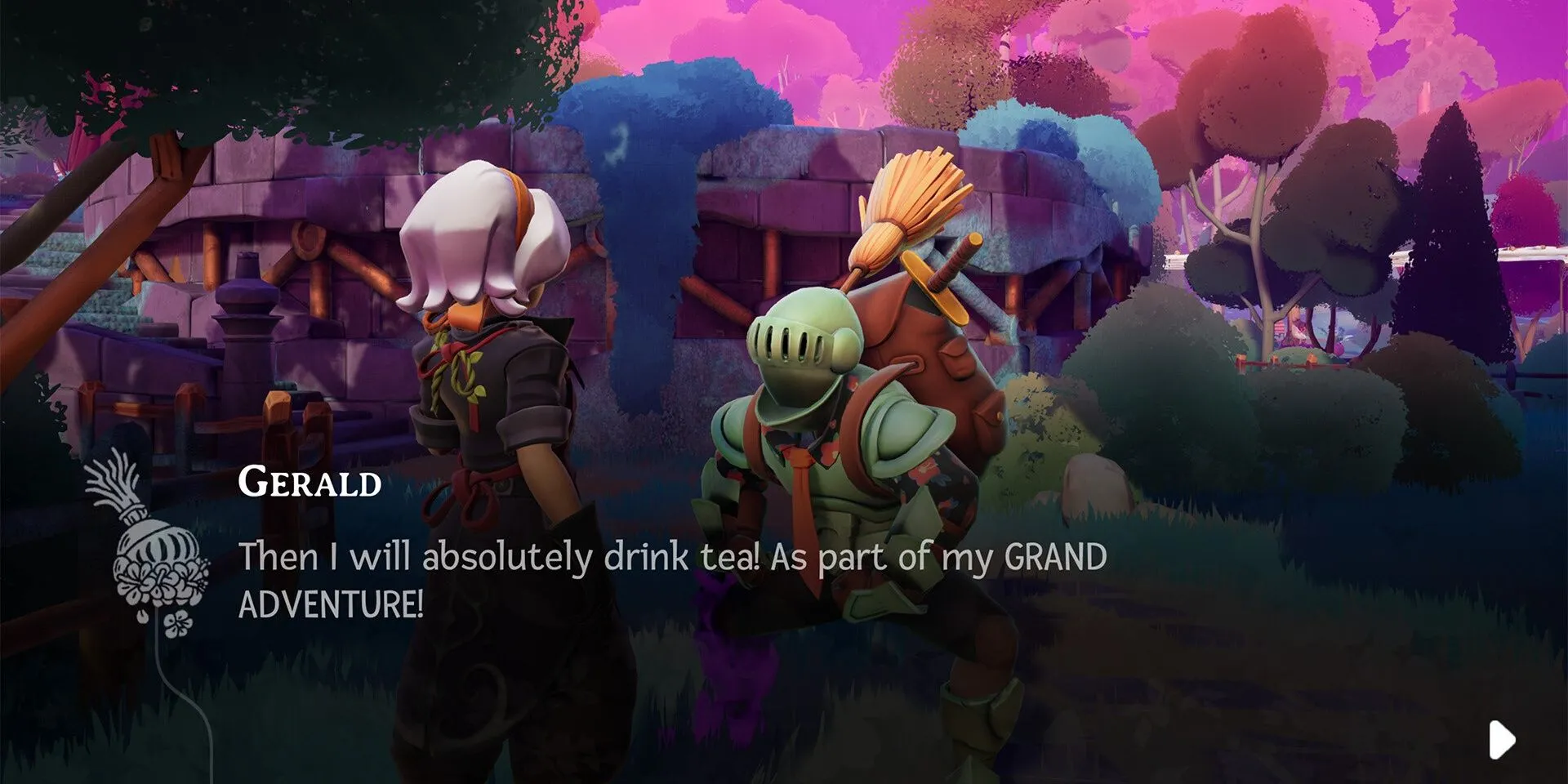 Trò chuyện với Gerald trong game Wanderstop