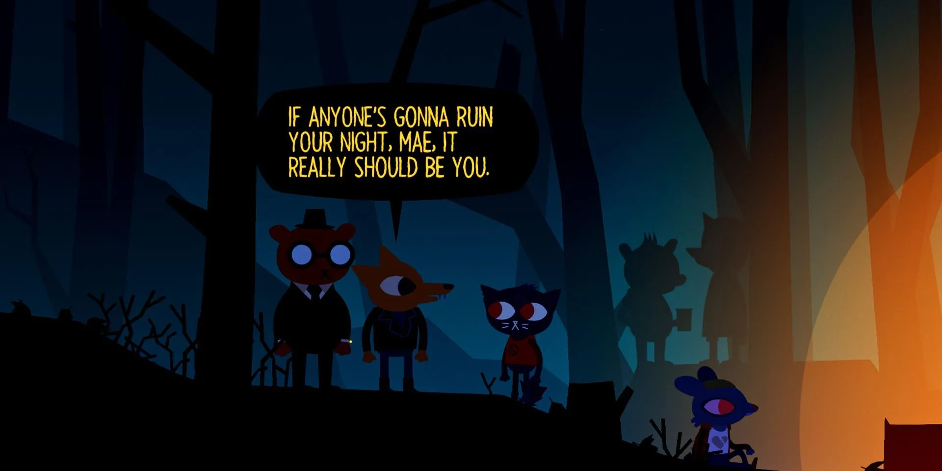 Trò chuyện với Gregg bên đống lửa trại trong game Night in the Woods