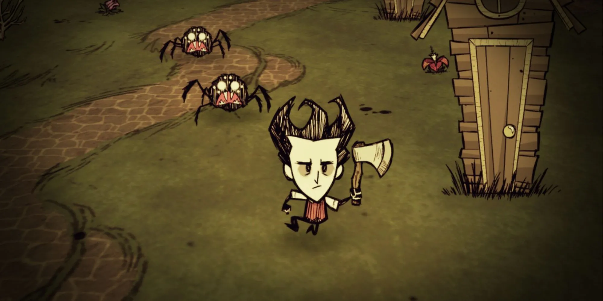 Wilson cầm rìu, sẵn sàng sinh tồn trong bóng tối của Don't Starve