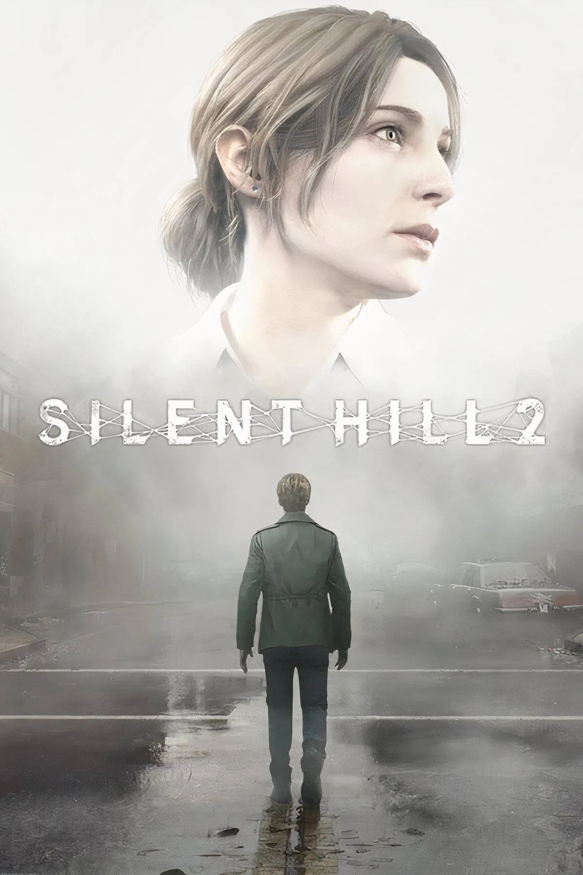 Bìa game Silent Hill 2 Remake với James Sunderland trong thị trấn sương mù.