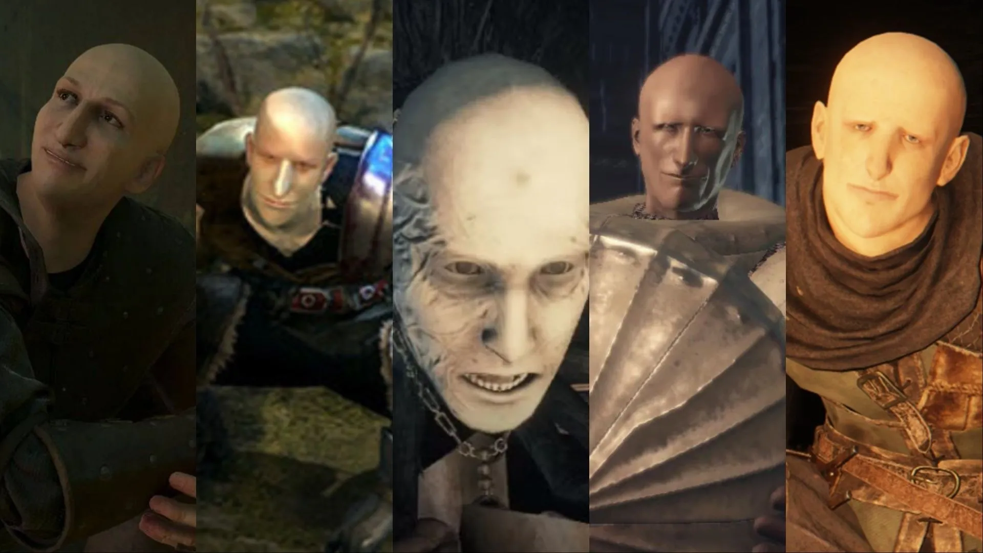 Các biến thể của Patches trong các game Soulsborne của FromSoftware, minh họa sự hiện diện xuyên suốt các vũ trụ game.