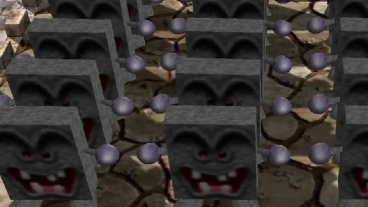 Các nhân vật Mario đang tham gia minigame &quot;Thwomp Mash&quot; đầy sôi động trong series Mario Party.