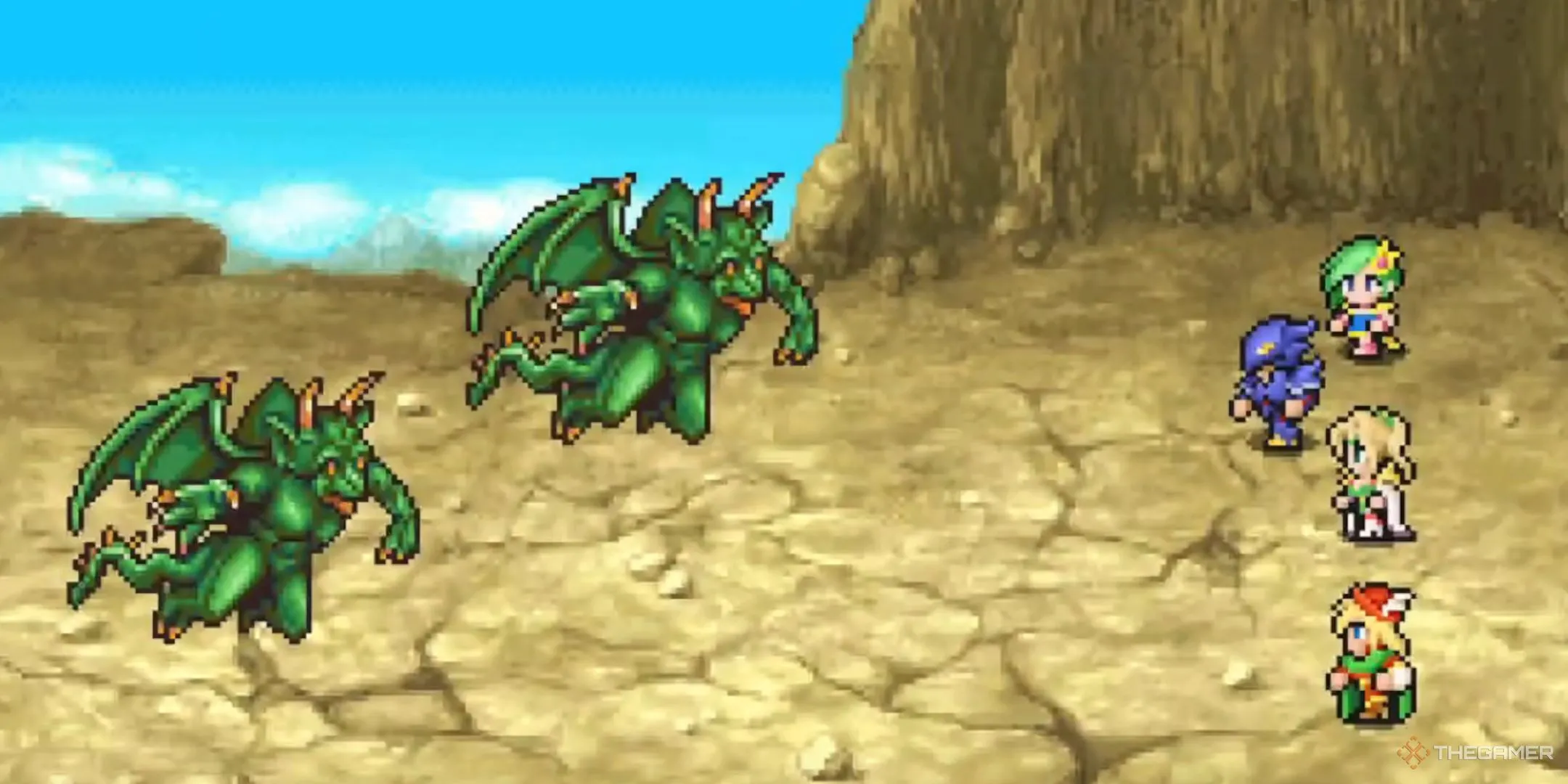 Cecil và đồng đội chiến đấu với quái vật bay trong Final Fantasy 4.