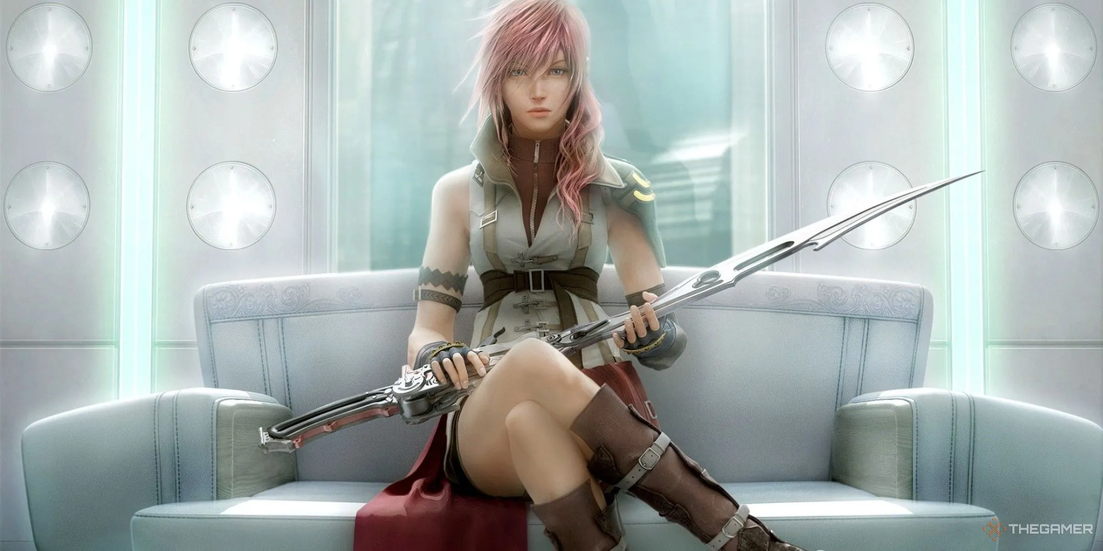 Chiến binh Lightning FFXIII với phong thái lạnh lùng, sẵn sàng chiến đấu.