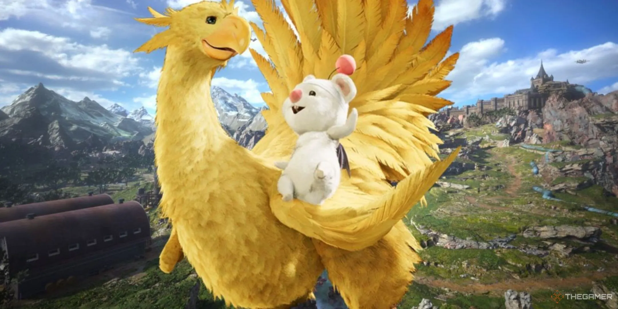 Chocobo và Moogle triệu hồi trong Final Fantasy 7 Rebirth, biểu tượng của sự đáng yêu và sức mạnh hỗ trợ trong thế giới game.