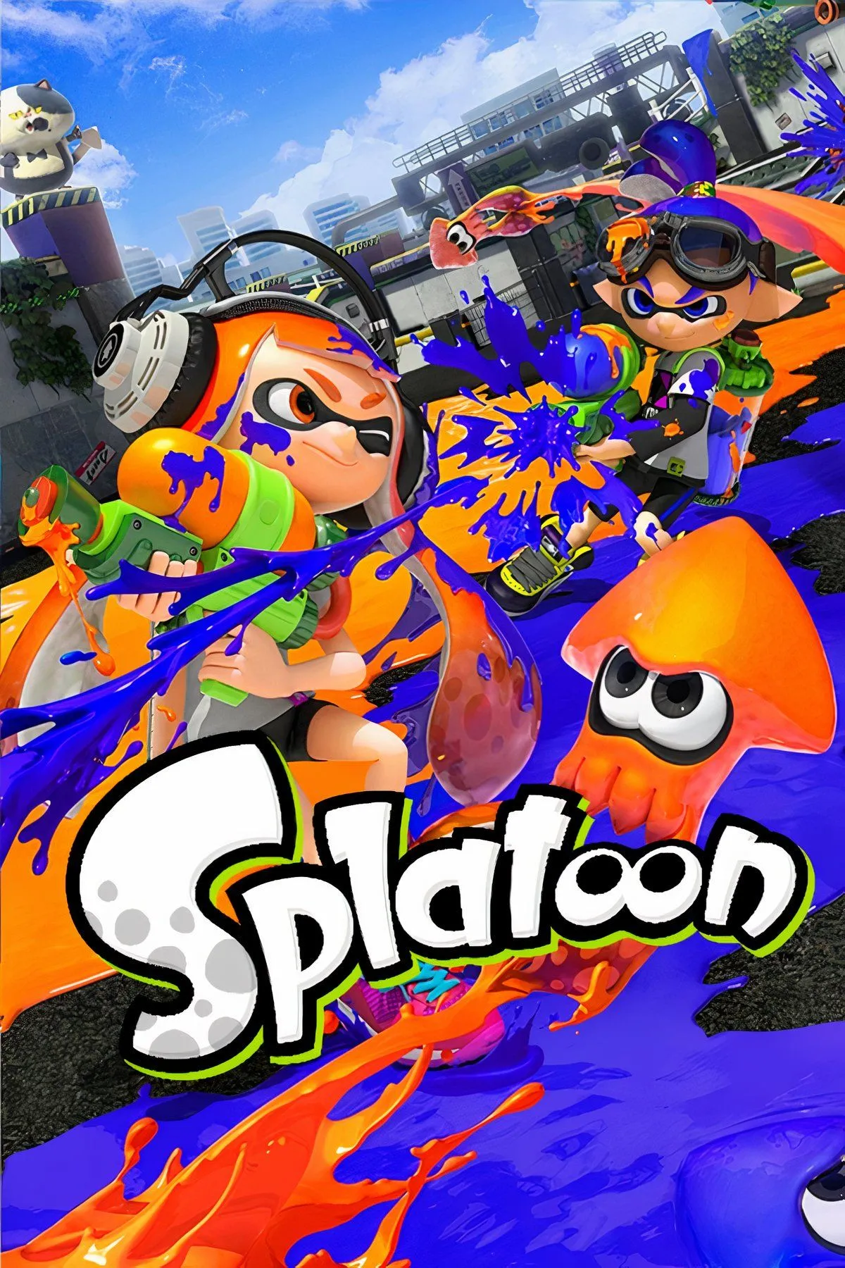 Collage hình ảnh game Splatoon, thể hiện gameplay bắn sơn độc đáo, ban đầu được phát triển như một spin-off Mario.