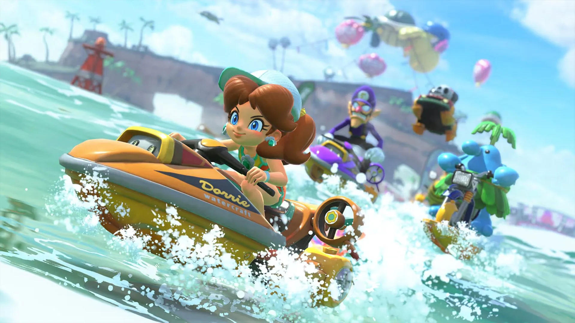 Daisy lướt trên chiếc Sea-Doo đầy phong cách trong chế độ chơi đa dạng của Mario Kart World