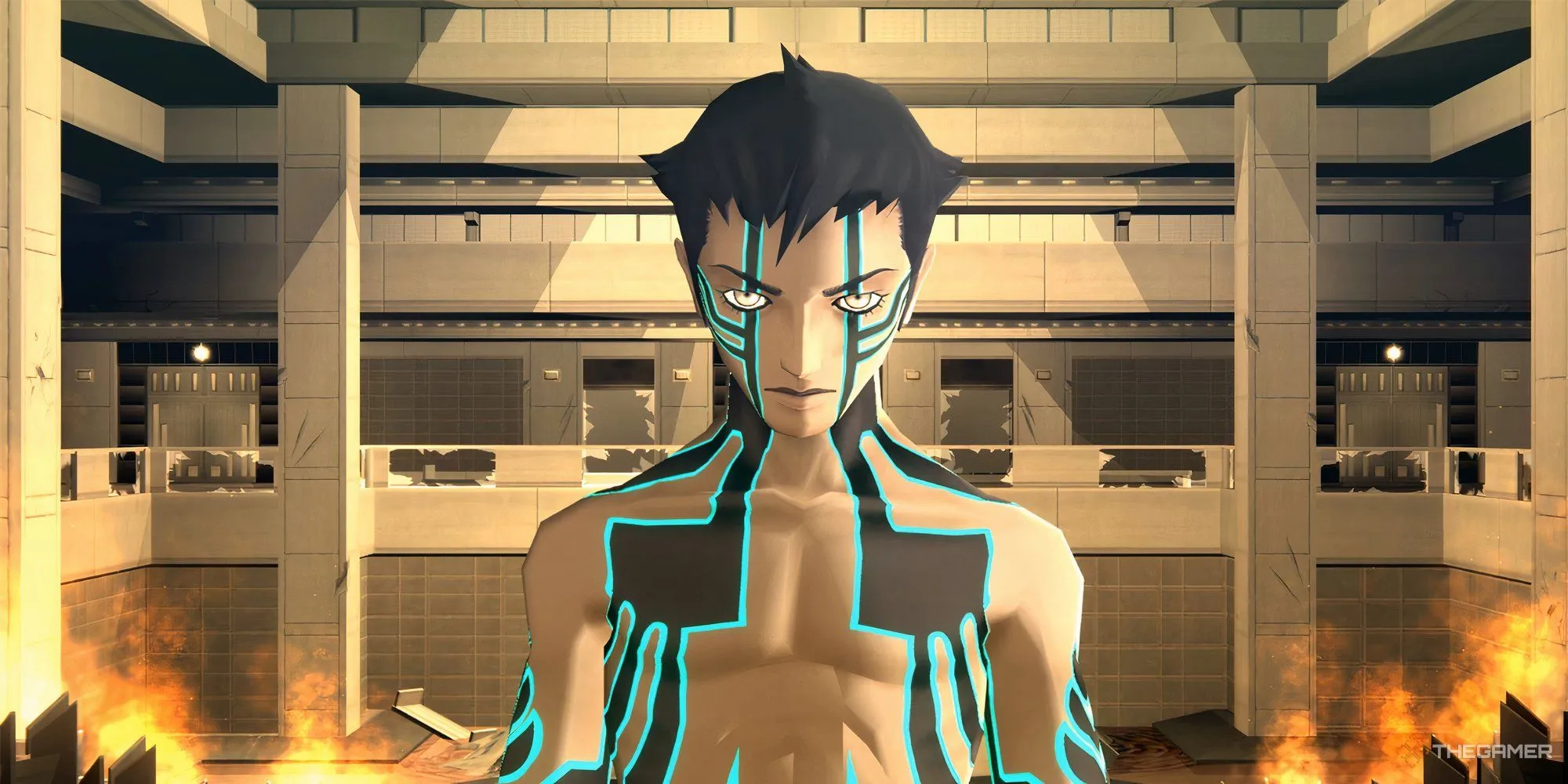 Demifiend ở Ikebukuro nhìn thẳng vào camera trong Shin Megami Tensei 3 Nocturne