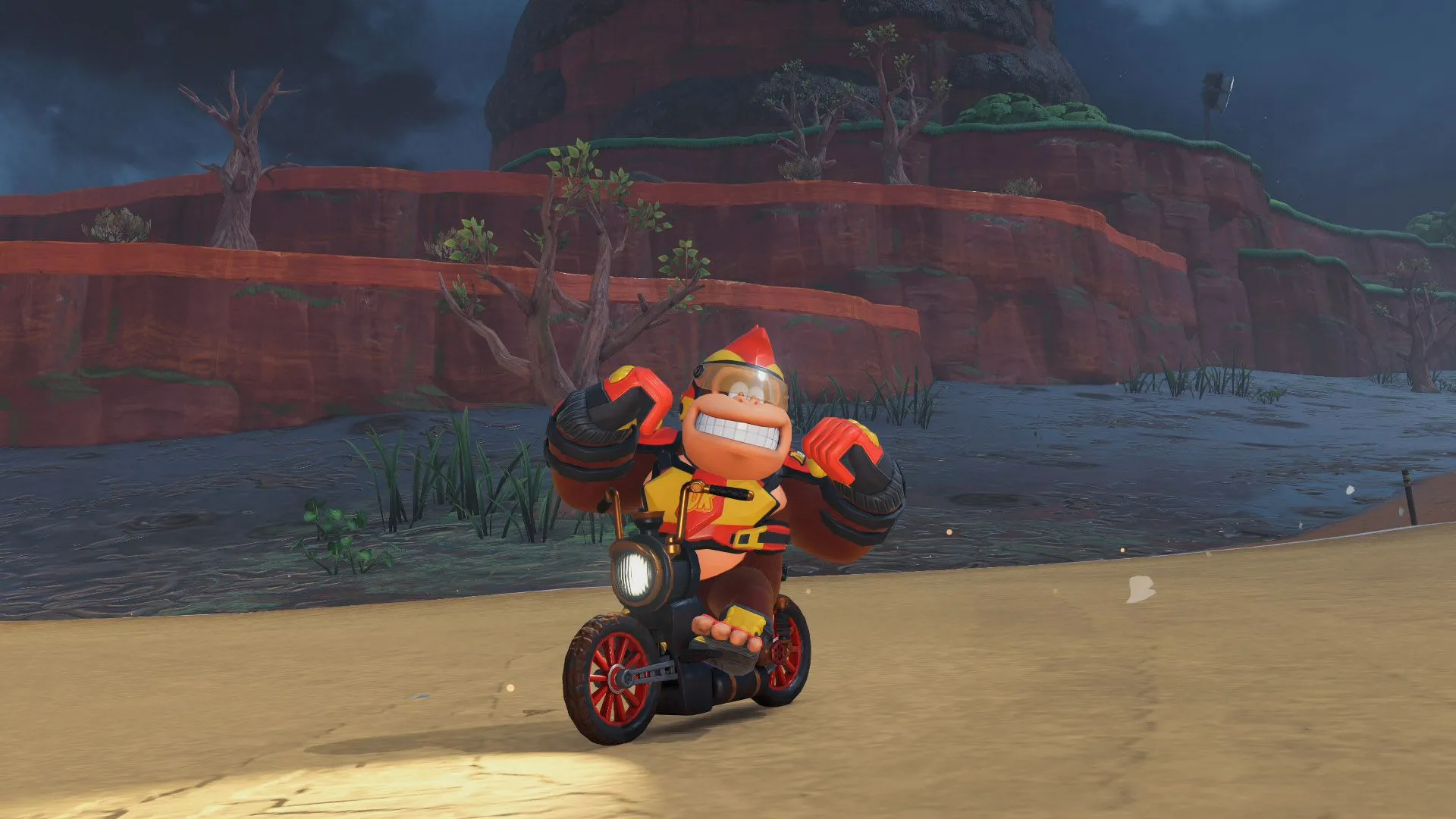 Donkey Kong tự tin cưỡi chiến mã trong Mario Kart World, thể hiện sức mạnh vượt trội