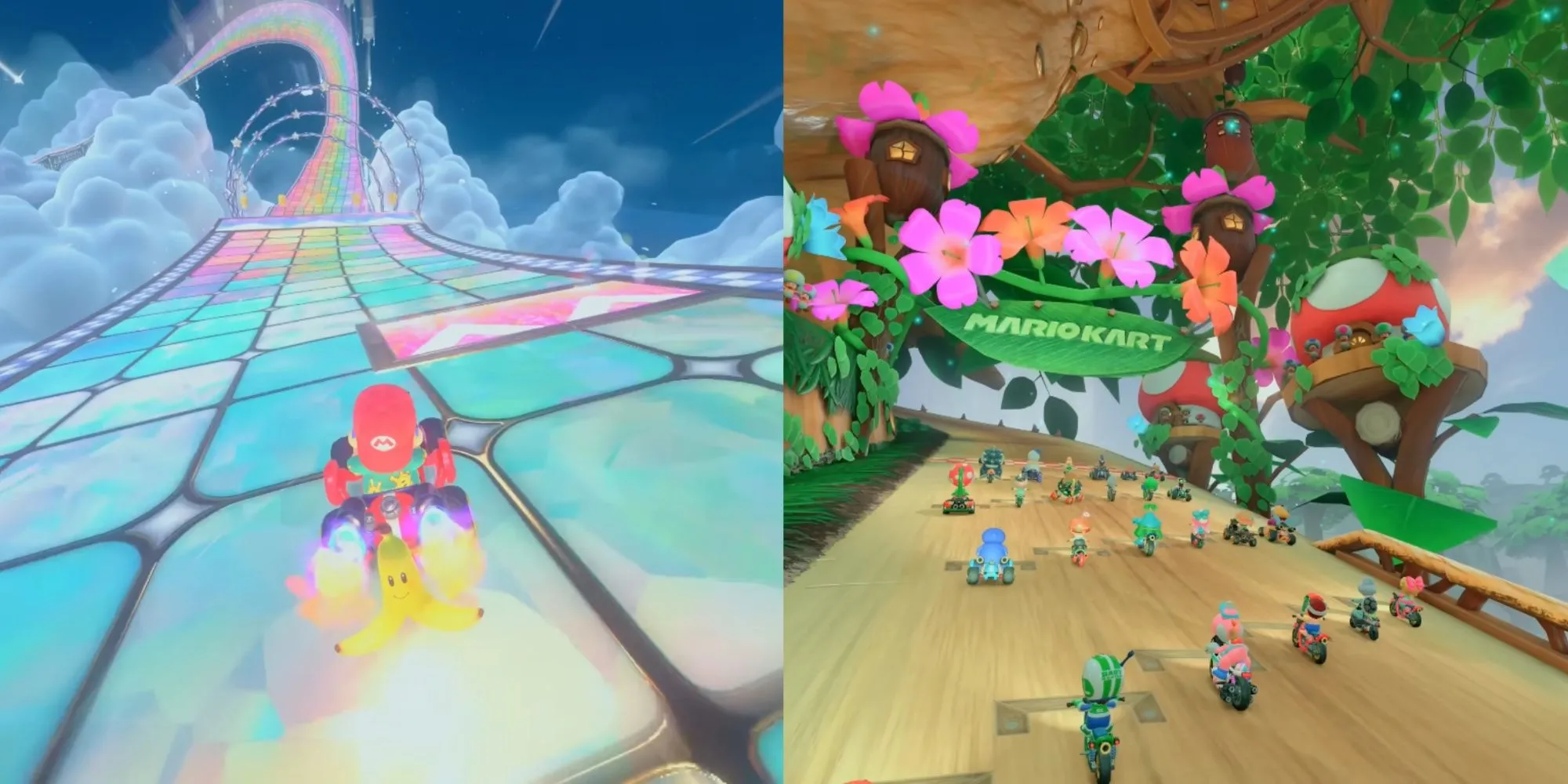 Đường đua Rainbow Road và Acorn Heights đầy màu sắc trong Mario Kart World