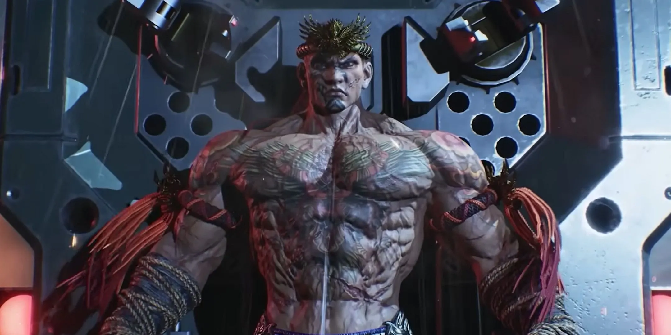 Fahkumram xuất hiện ấn tượng từ hộp kim loại trong Tekken 8, minh họa một nhân vật mạnh mẽ trong game đối kháng.