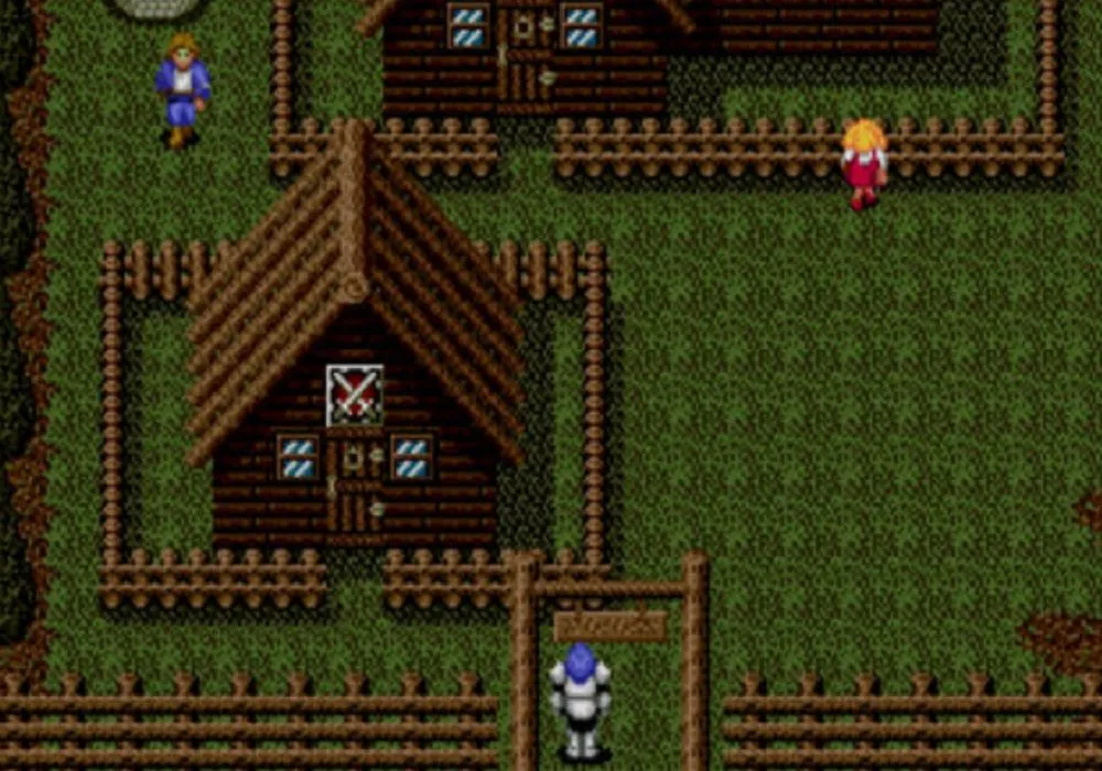 Giao diện chiến đấu góc nhìn thứ nhất trong tựa game JRPG cổ điển Sword of Vermilion.