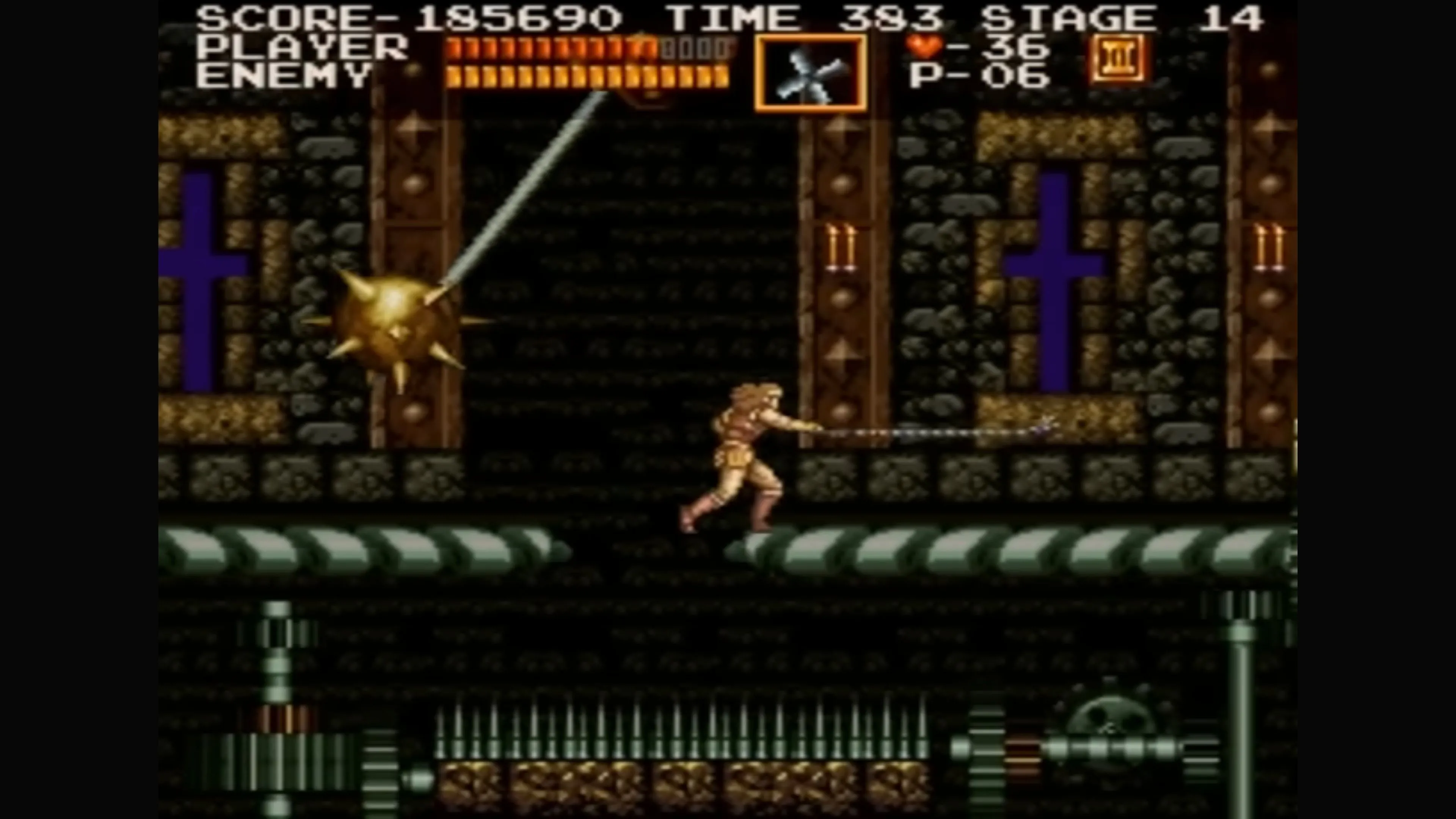 Giao diện màn hình chiến đấu và các vật phẩm trong Castlevania Chronicles.