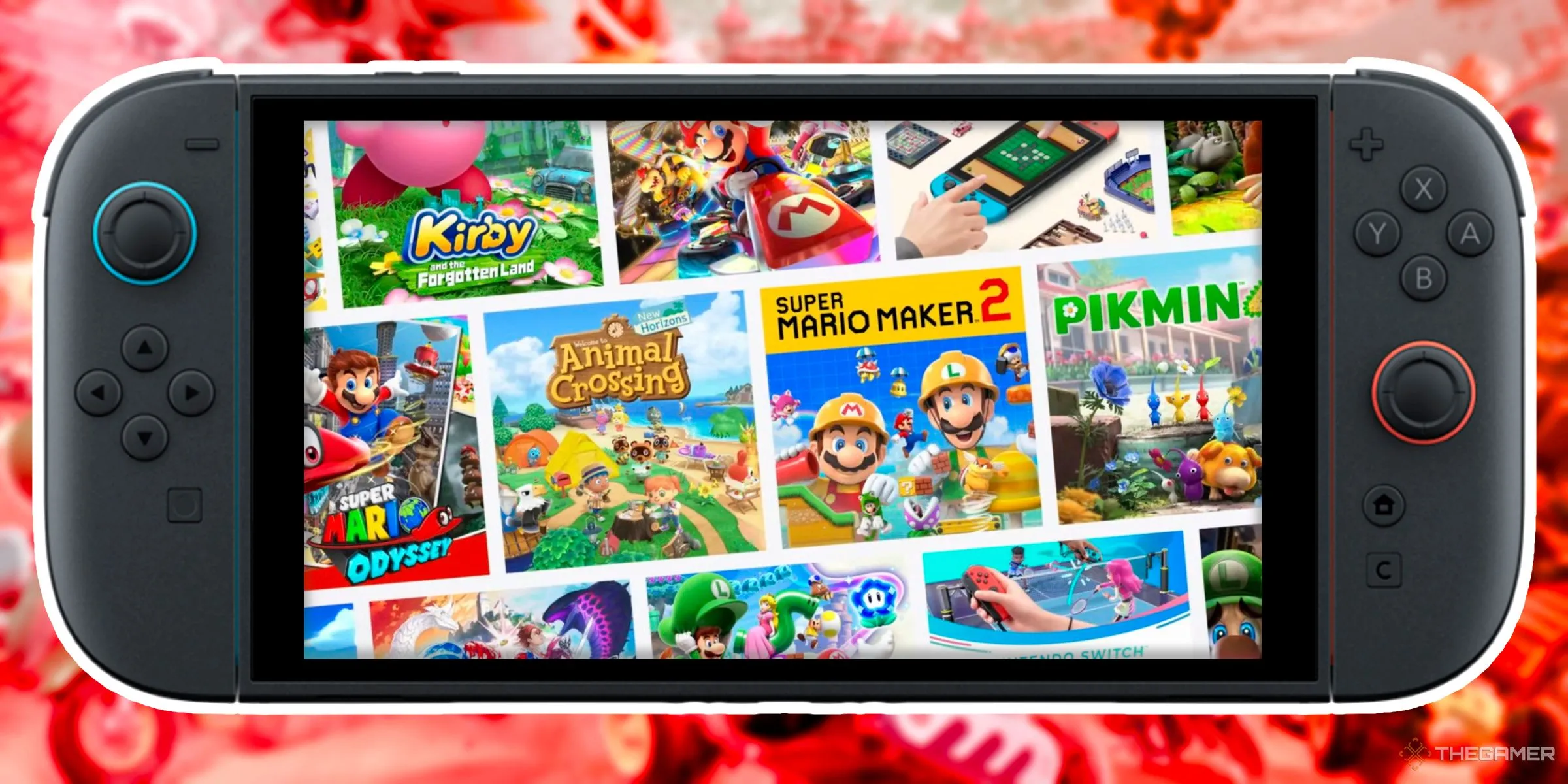 Giao diện màn hình chính của Nintendo Switch 2 hiển thị biểu tượng các tựa game Nintendo Switch đời đầu.