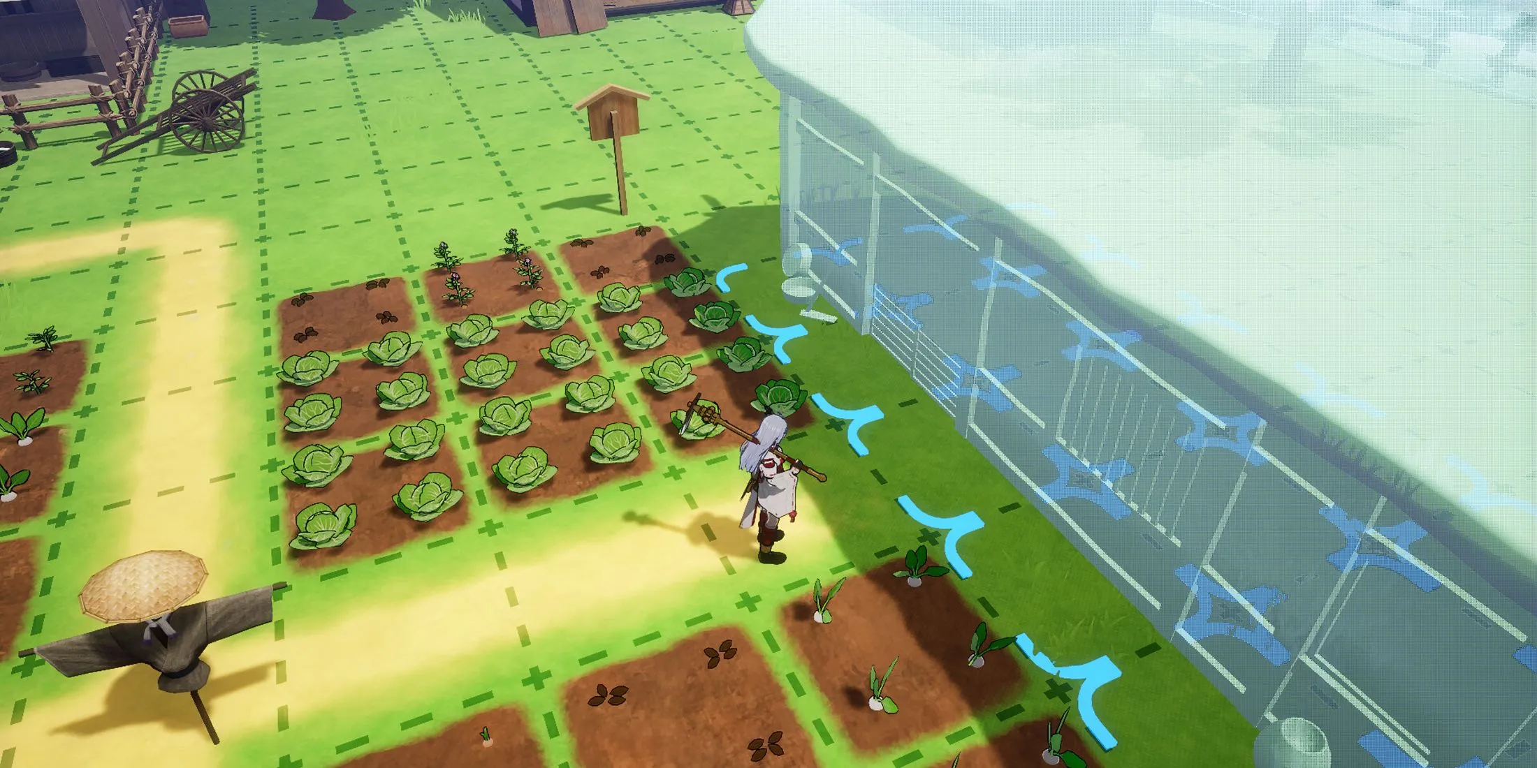 Góc nhìn từ trên cao cho thấy quy mô phát triển nông trại và làng mạc trong Rune Factory Guardians of Azuma