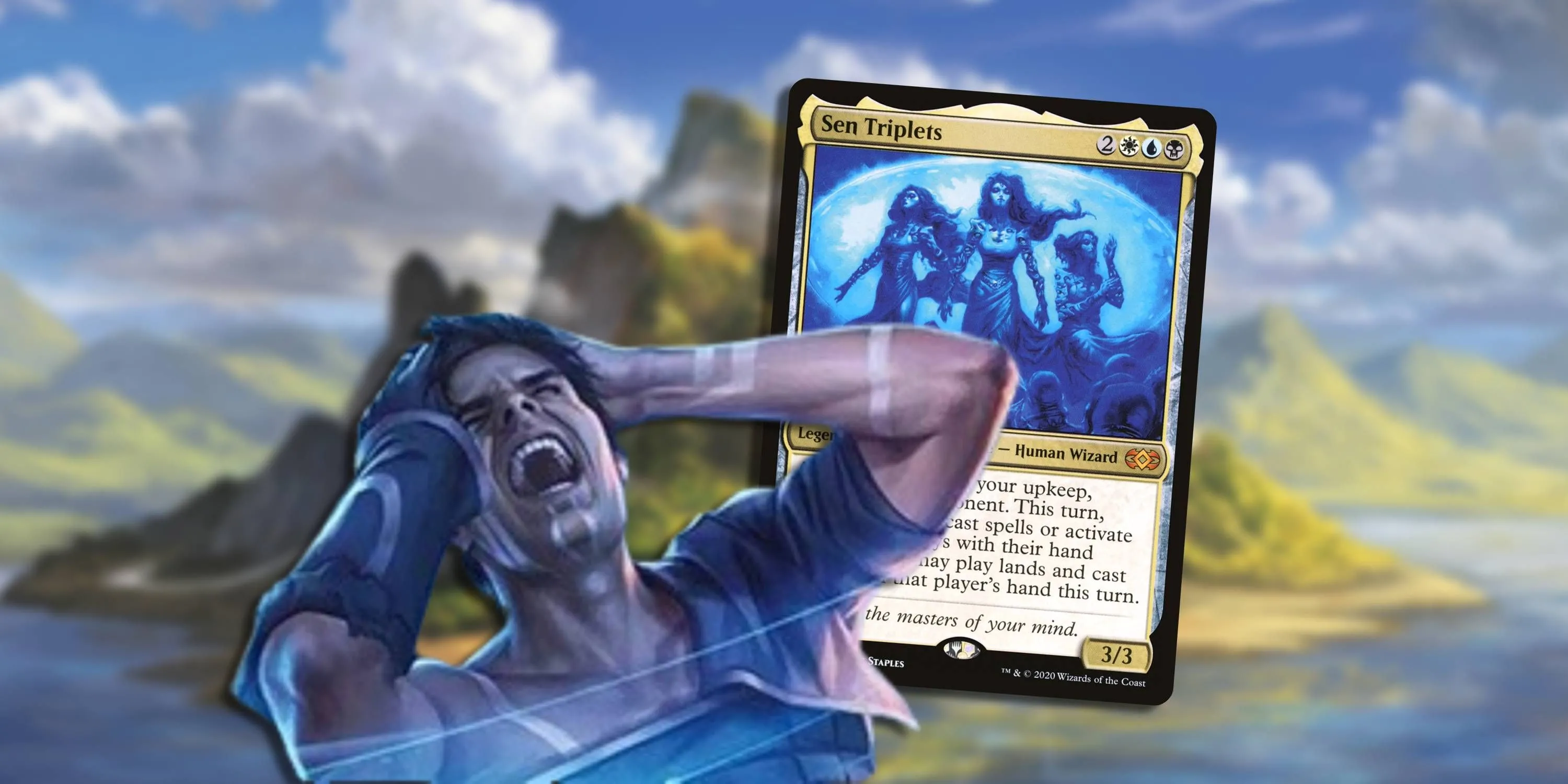 Jace Beleren đau khổ trước sức mạnh của Sen Triplets trong Magic The Gathering