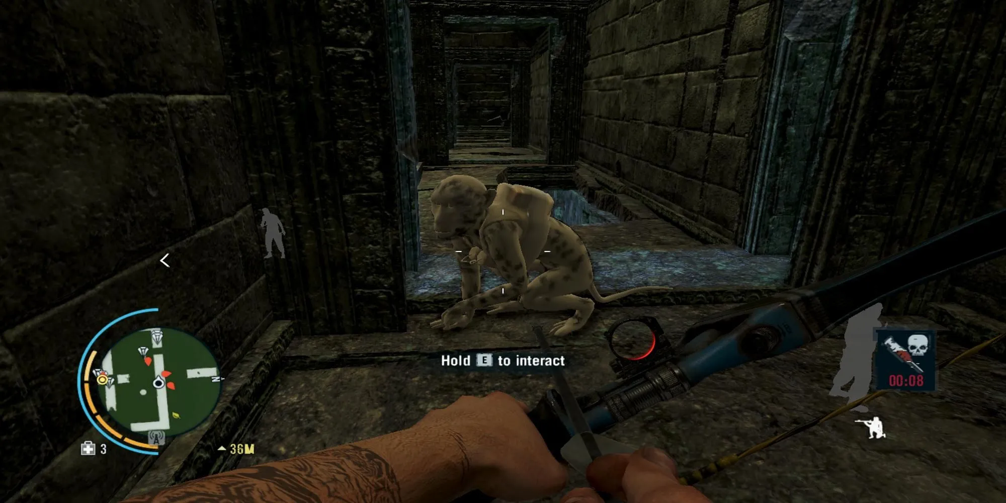 Jason Brody sử dụng cung tên săn bắn trong thế giới hoang dã của Far Cry 3, thể hiện sự thích nghi đầy bạo lực