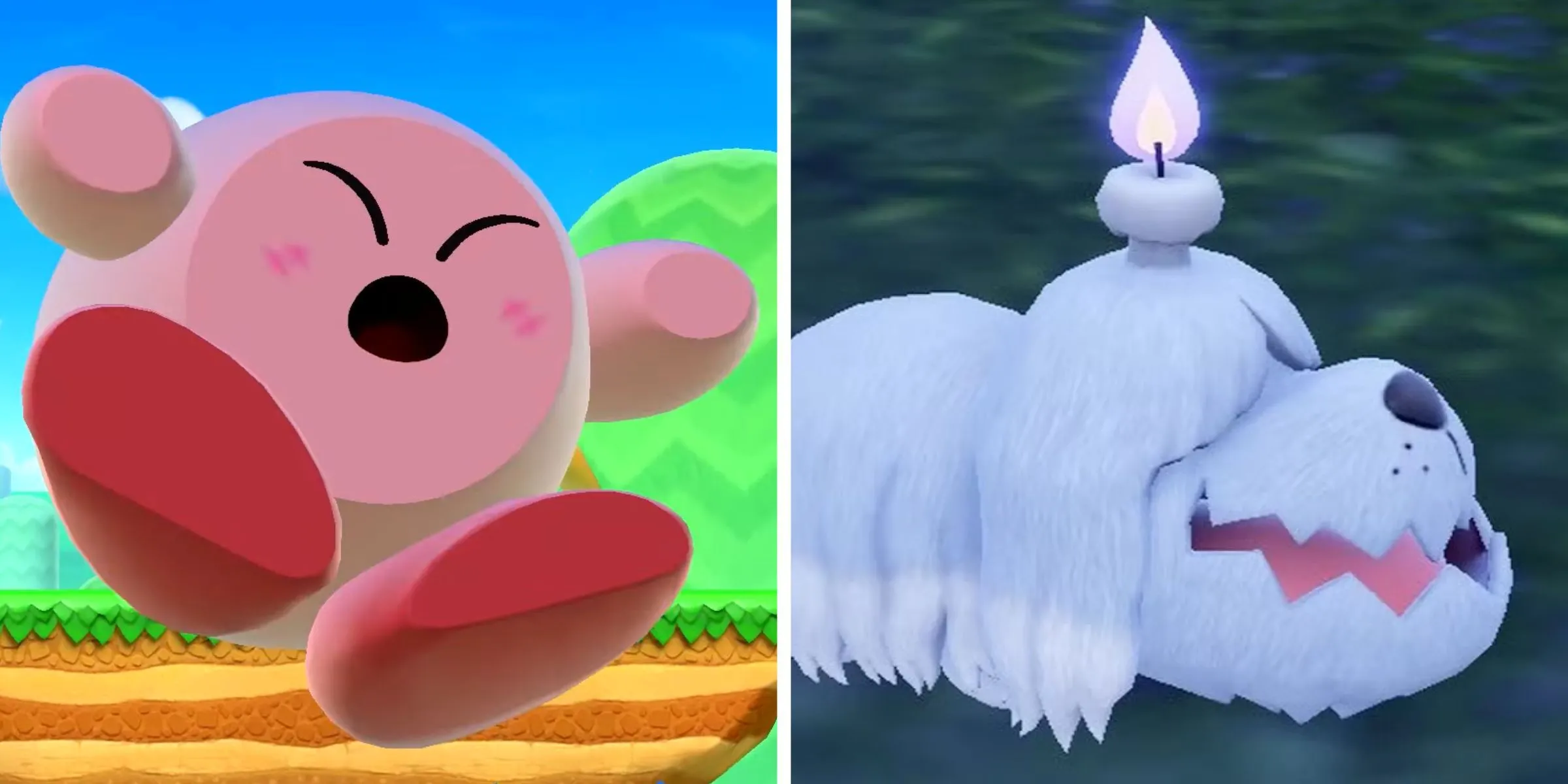 Kirby bị KO trong Super Smash Bros. Ultimate và Greavard trong Pokemon Violet, minh họa hậu quả của luật Nuzlocke.