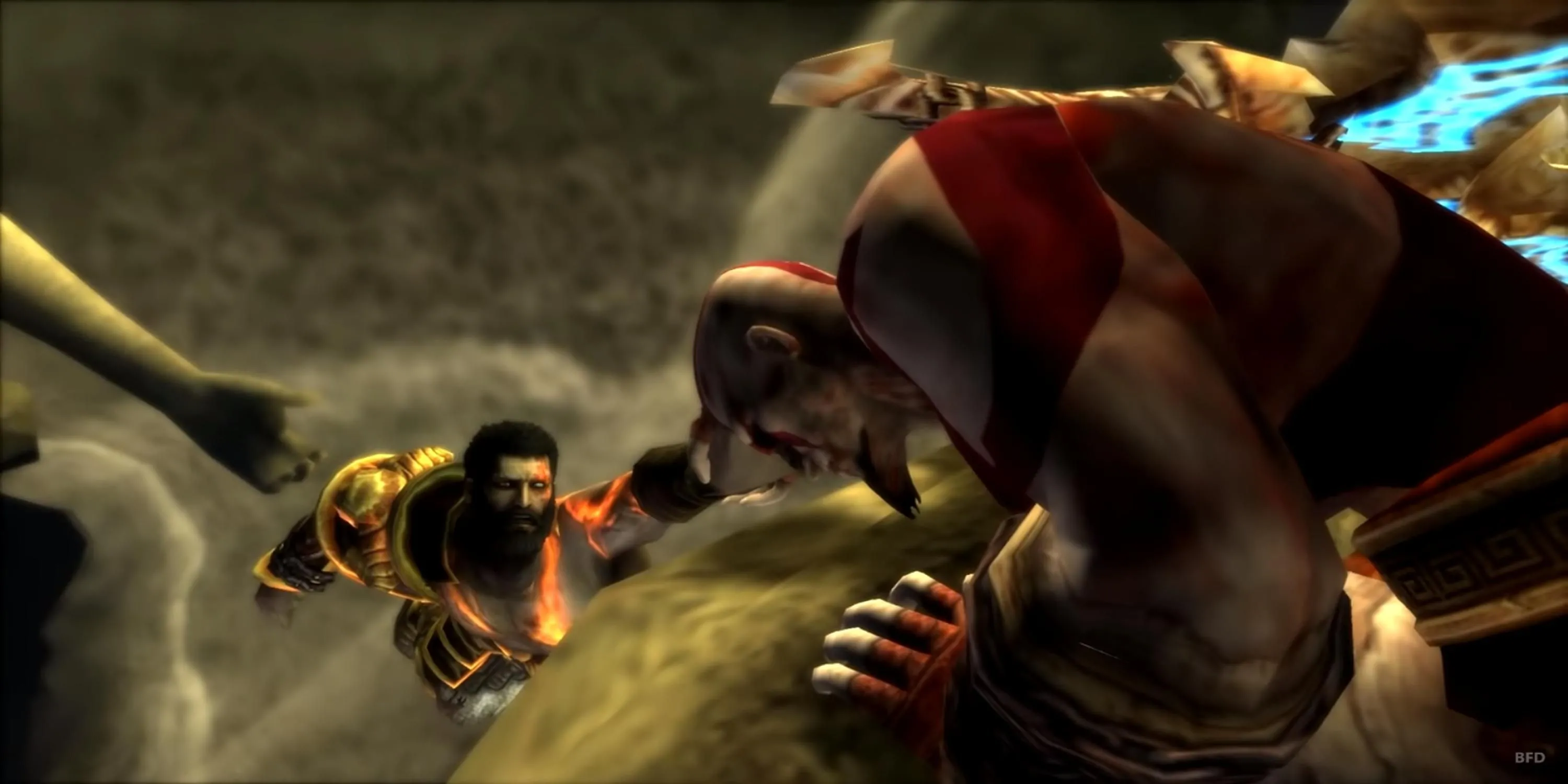 Kratos ôm em trai Deimos trong God of War Ghost of Sparta