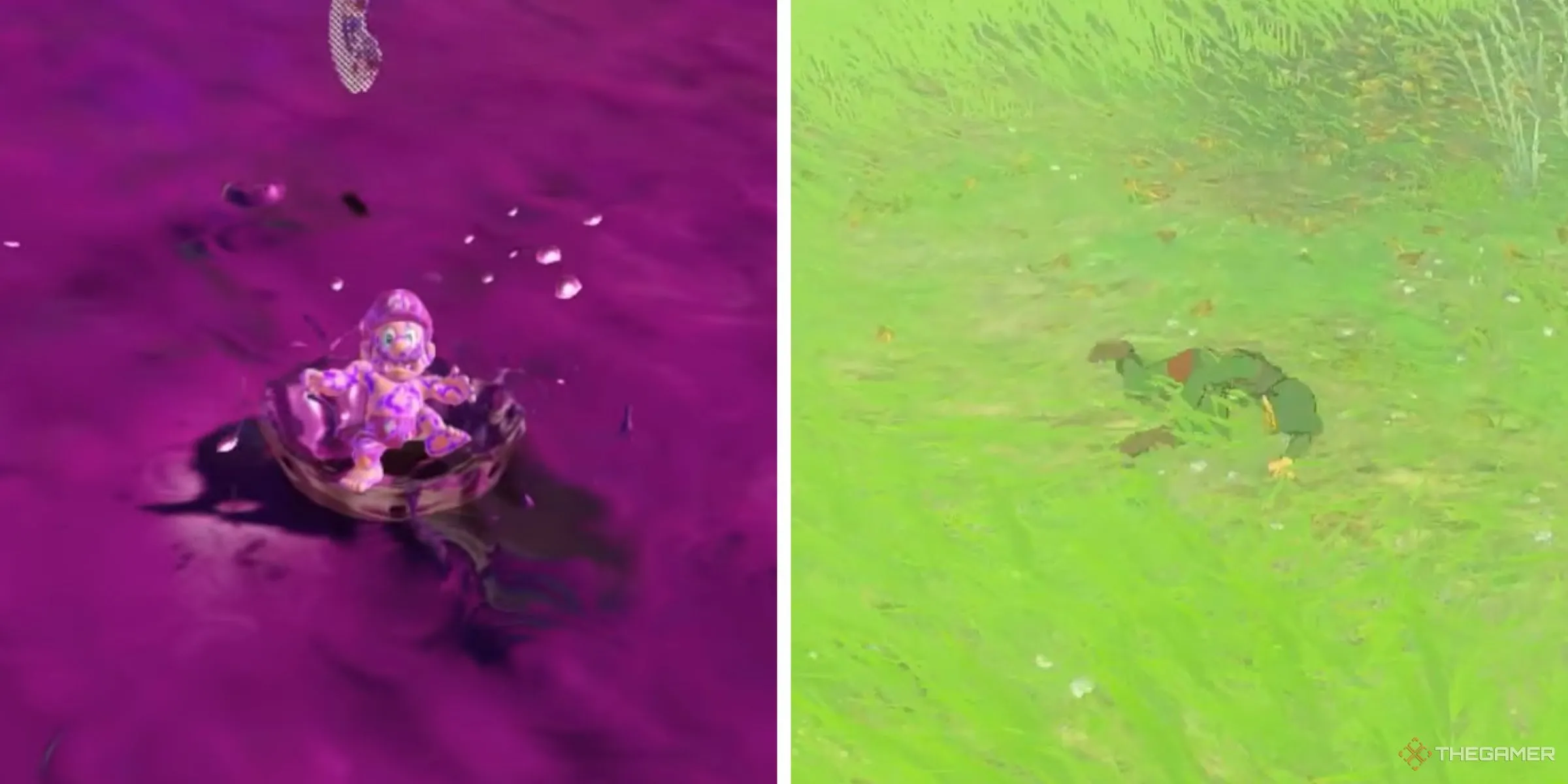 Mario chết vì độc trong Super Mario Odyssey và Link chuẩn bị Game Over trong The Legend of Zelda: Tears of the Kingdom, minh họa thử thách chơi game không chết.