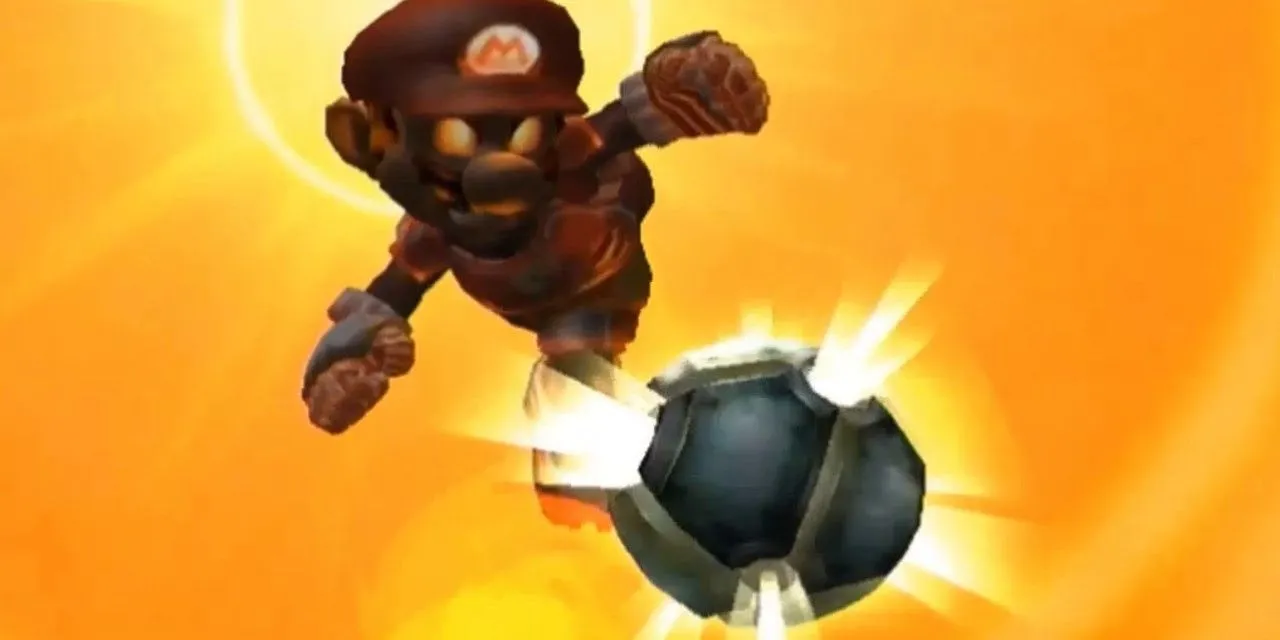 Mario thực hiện cú siêu sút Mega Strike đặc trưng trong game Mario Strikers Charged.