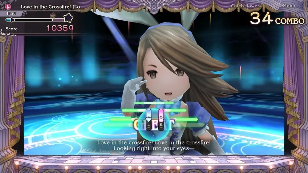 Minigame Luxencheer Rhythm Catch với giao diện mới và phong cách điều khiển bằng chuột của Bravely Default HD Remaster trên Switch 2
