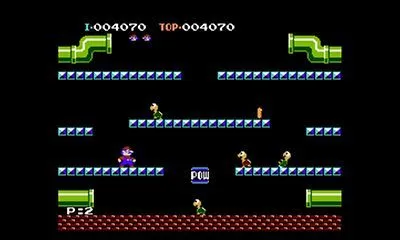 Một khoảnh khắc gameplay khác của Mario Bros. với các yếu tố môi trường quen thuộc và địch thủ.