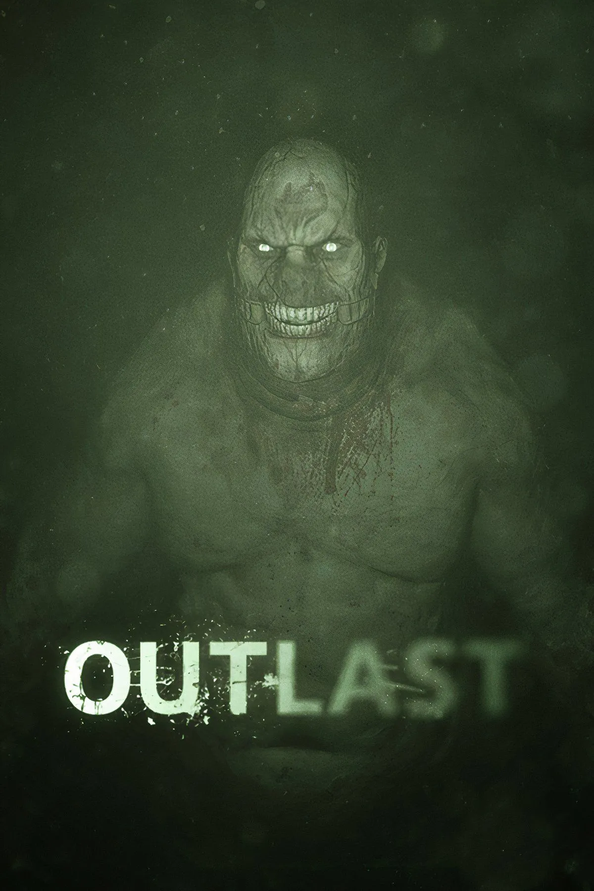 Một phân cảnh trong Outlast với góc nhìn thứ nhất, cảnh tượng đáng sợ bên trong một căn phòng tối.