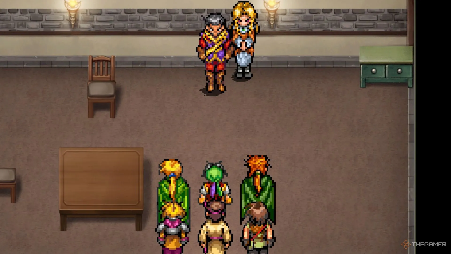 Nhân vật chính đối mặt với Kraze cùng Lepant trong bản HD Remaster của Suikoden 1.