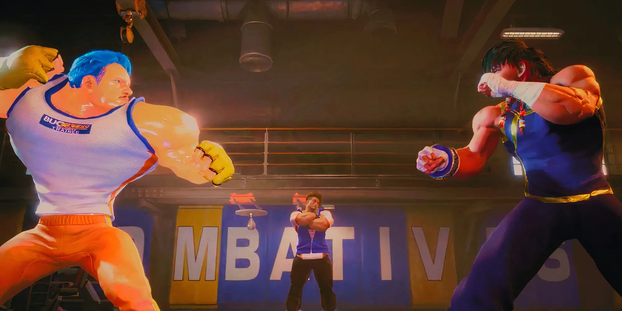 Nhân vật cơ bắp khổng lồ trong Street Fighter 6 đang tung đòn chiến đấu