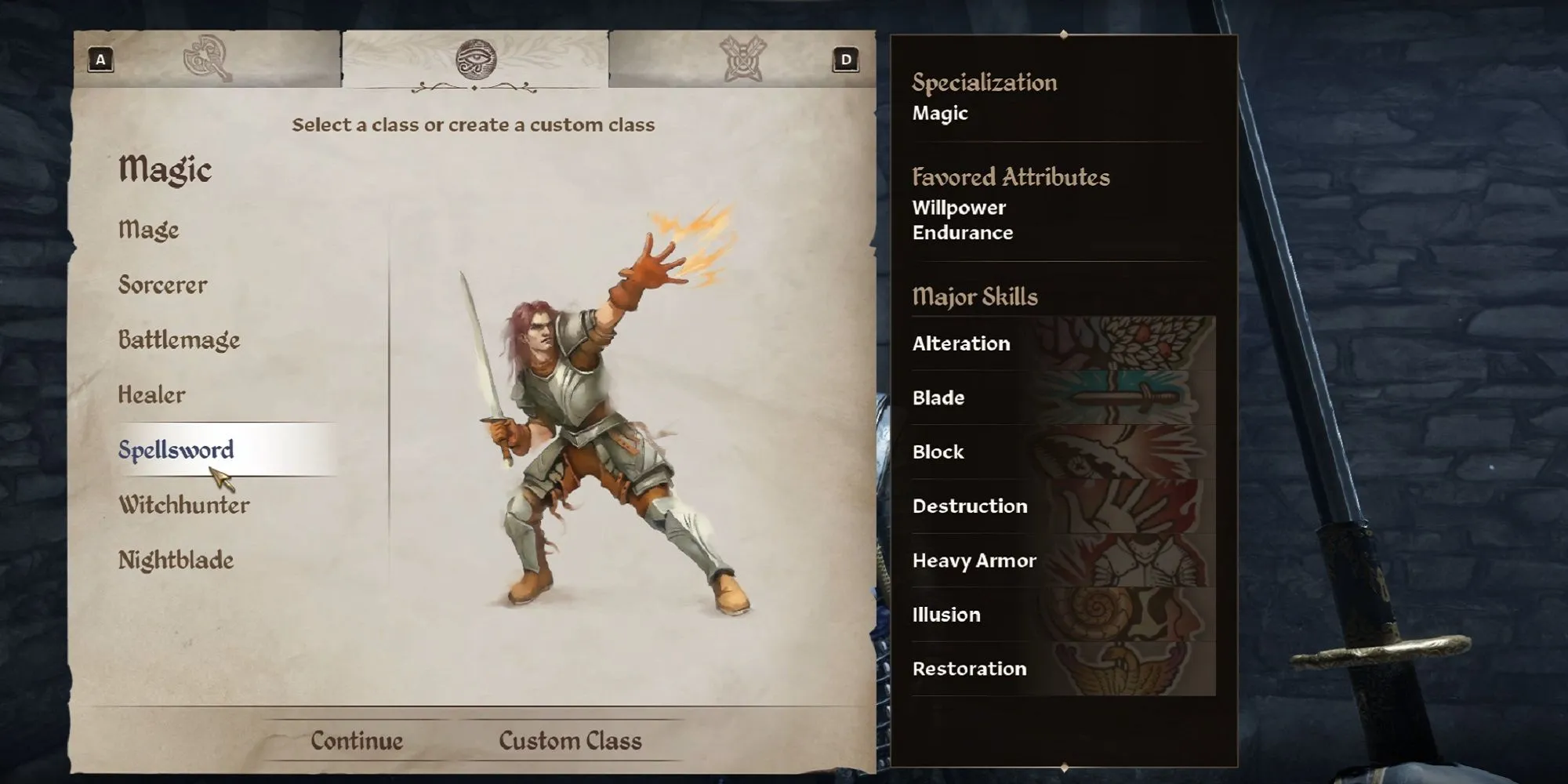 Nhân vật Spellsword kết hợp kiếm và phép thuật trong Oblivion Remastered