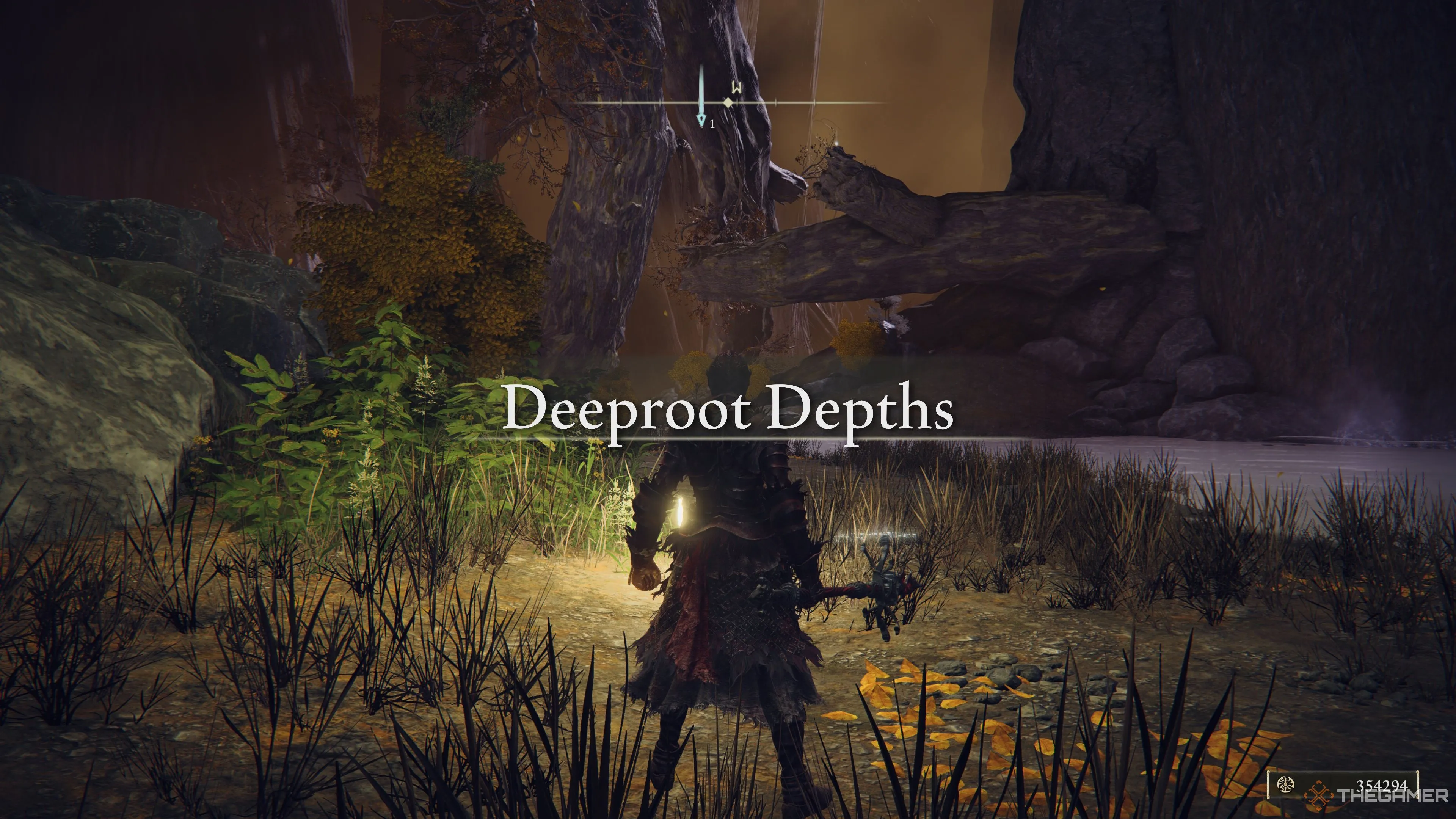 Nhân vật Tarnished đứng ở khu vực Deeproot Depths trong Elden Ring, nơi có lối đi bí mật ẩn mình