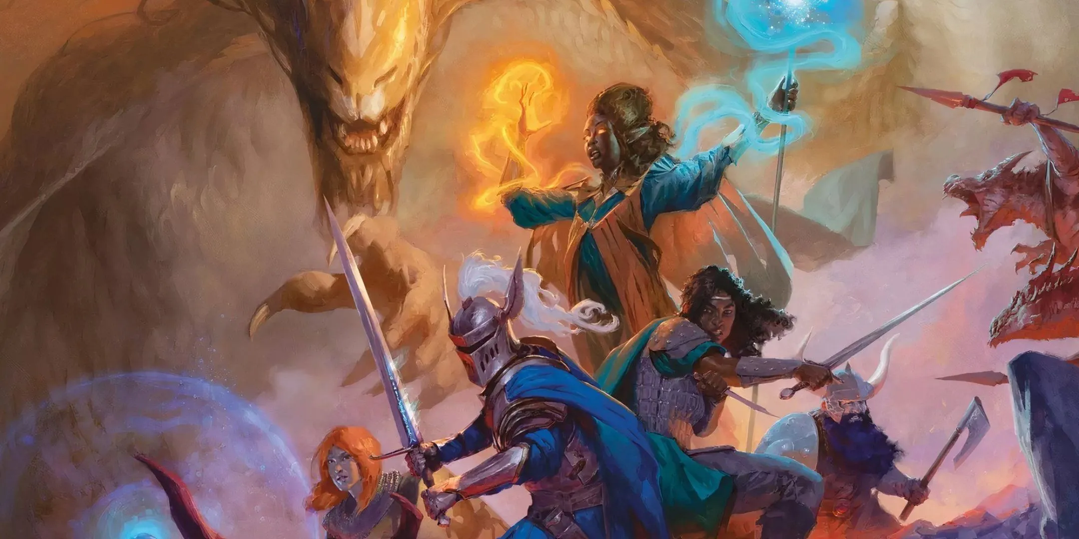 Nhóm phiêu lưu trên bìa Dungeons &amp; Dragons Player's Handbook 2024, minh họa cho campaign sandbox.
